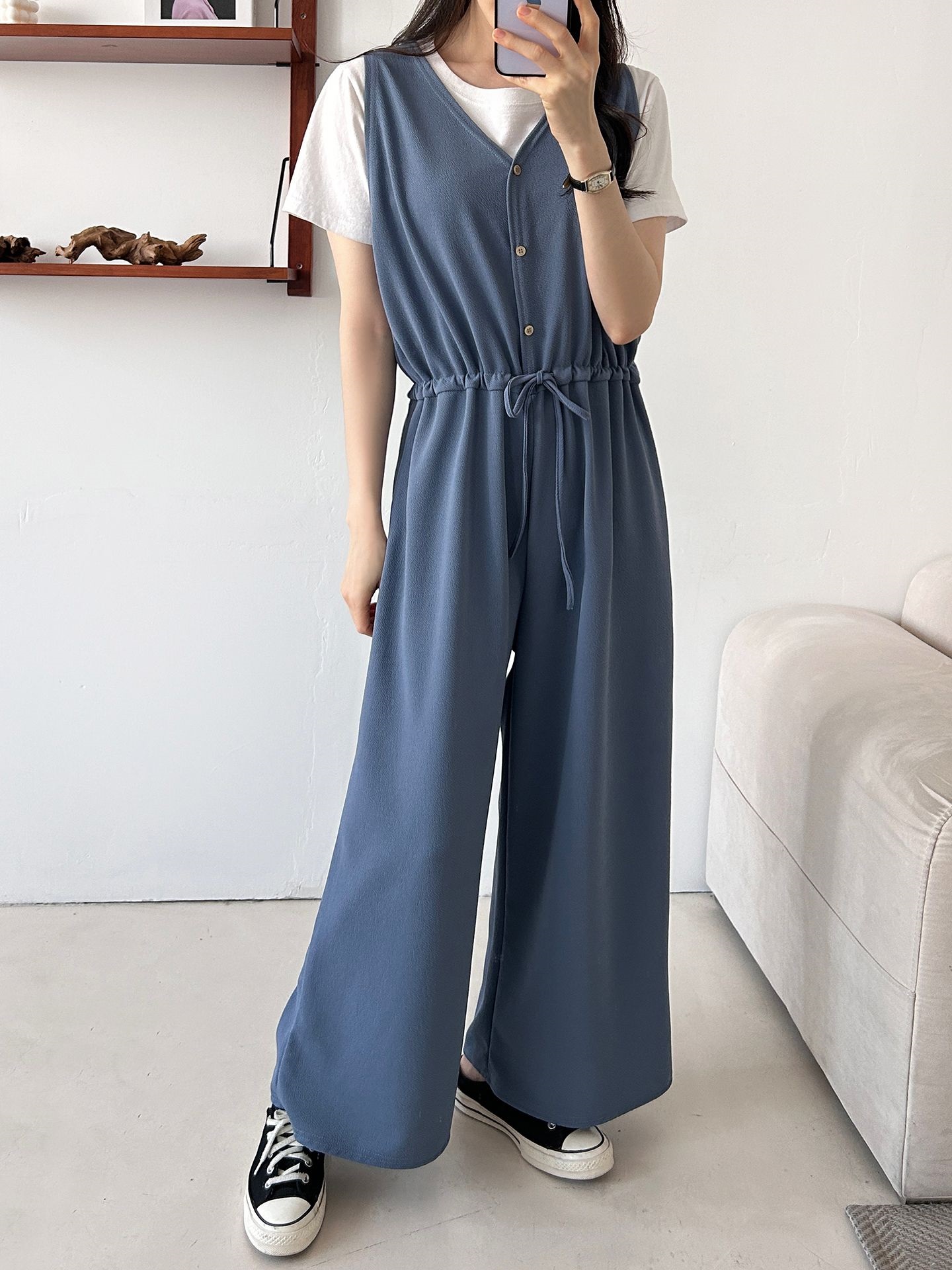 ボタンVネックドローストリングオールインワン | 詳細画像30