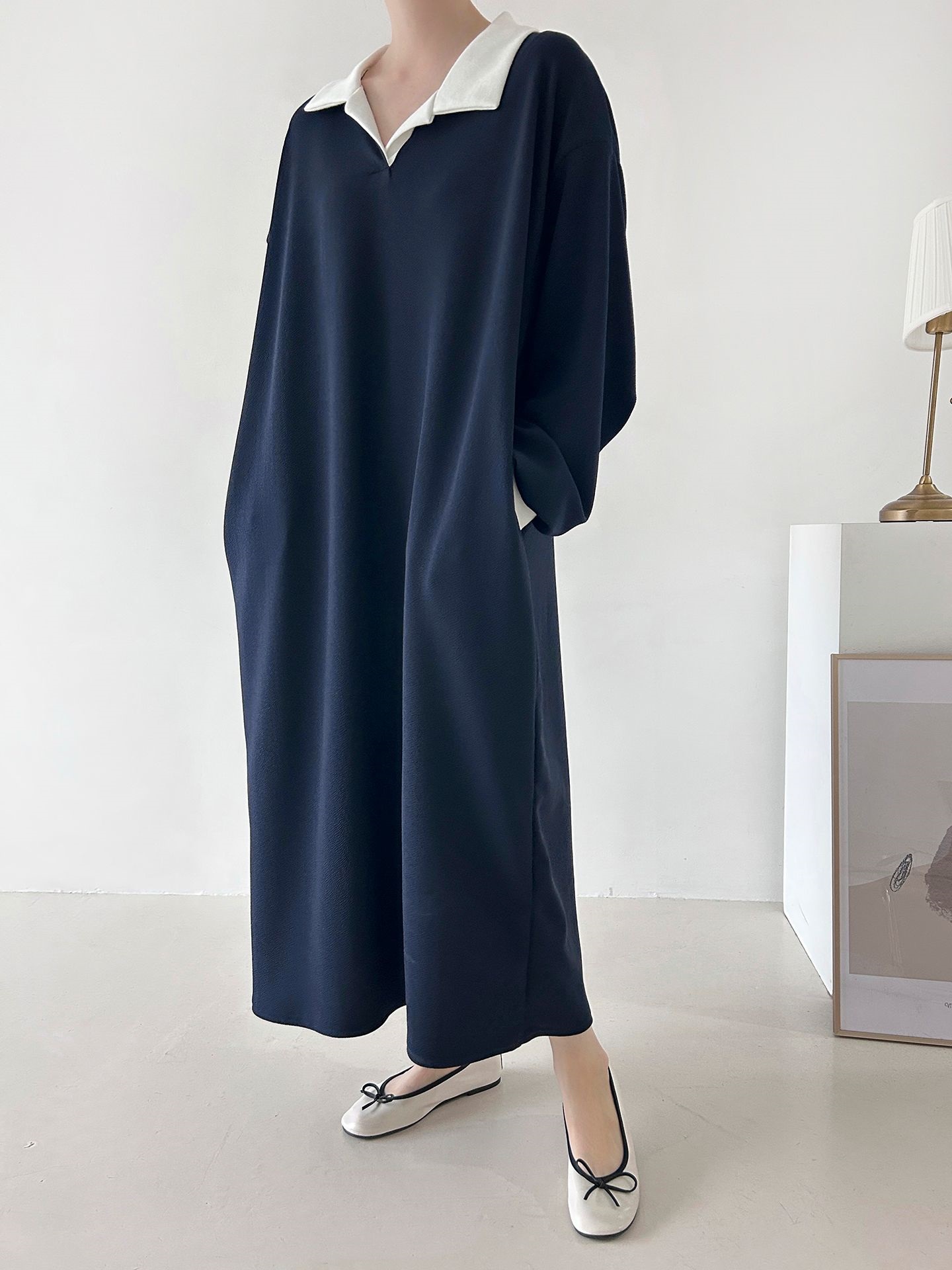 カラーポケット長袖配色ワンピース | 詳細画像4