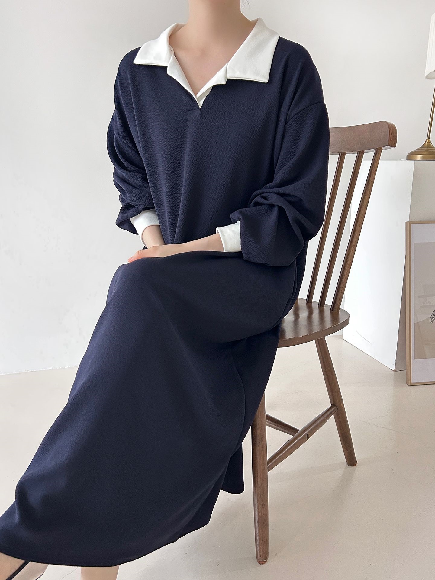 カラーポケット長袖配色ワンピース | 詳細画像12