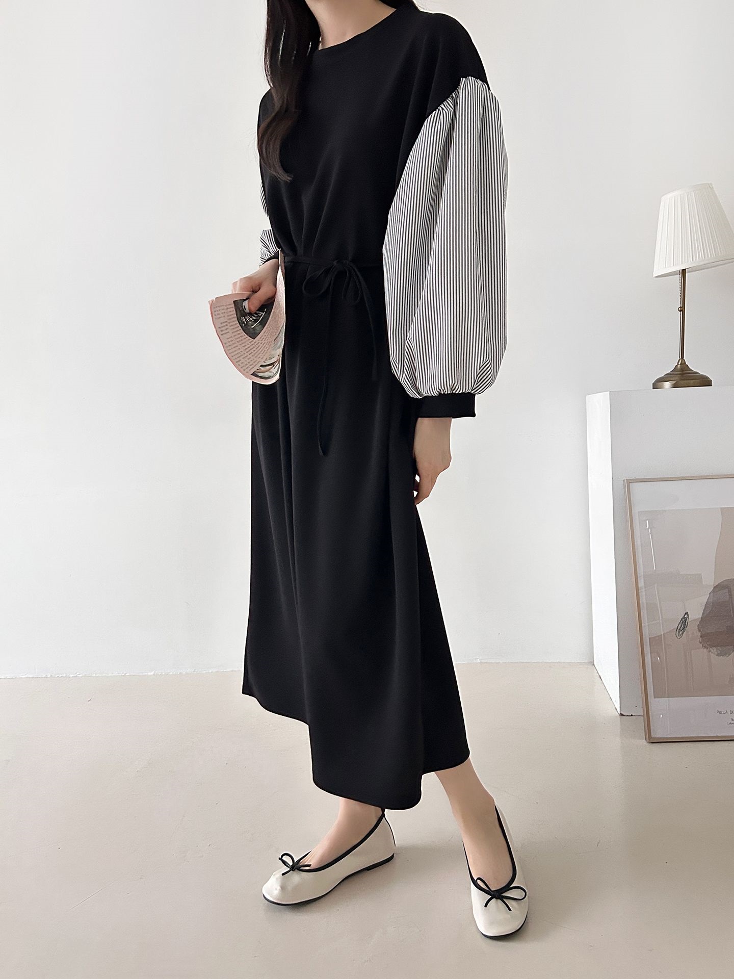 ラウンドネックロングストライプ配色ワンピースストラップ付 | 詳細画像24