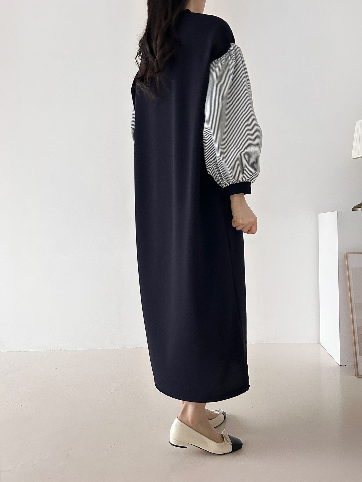 ラウンドネックロングストライプ配色ワンピースストラップ付 | 詳細画像16