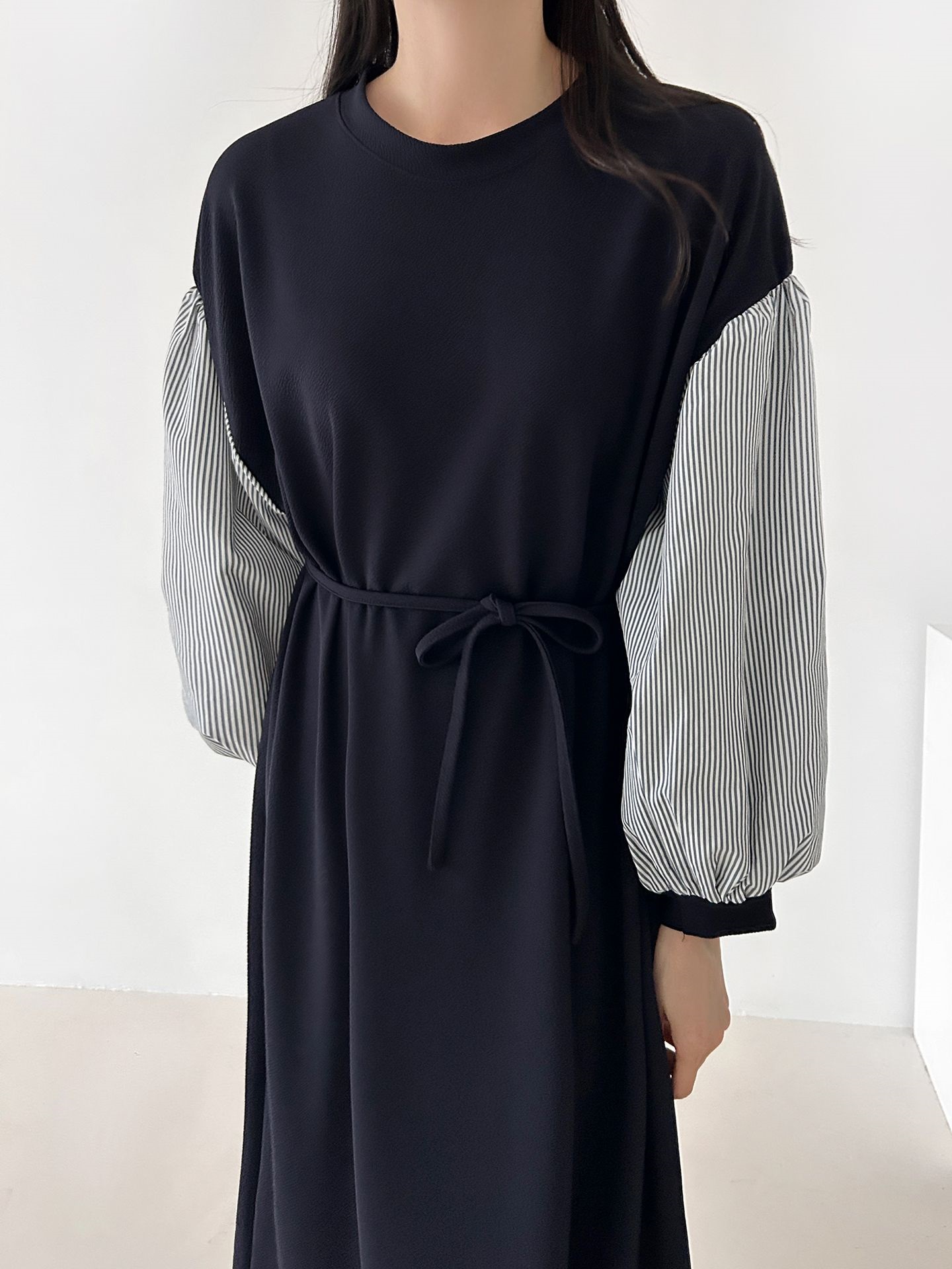 ラウンドネックロングストライプ配色ワンピースストラップ付 | 詳細画像19