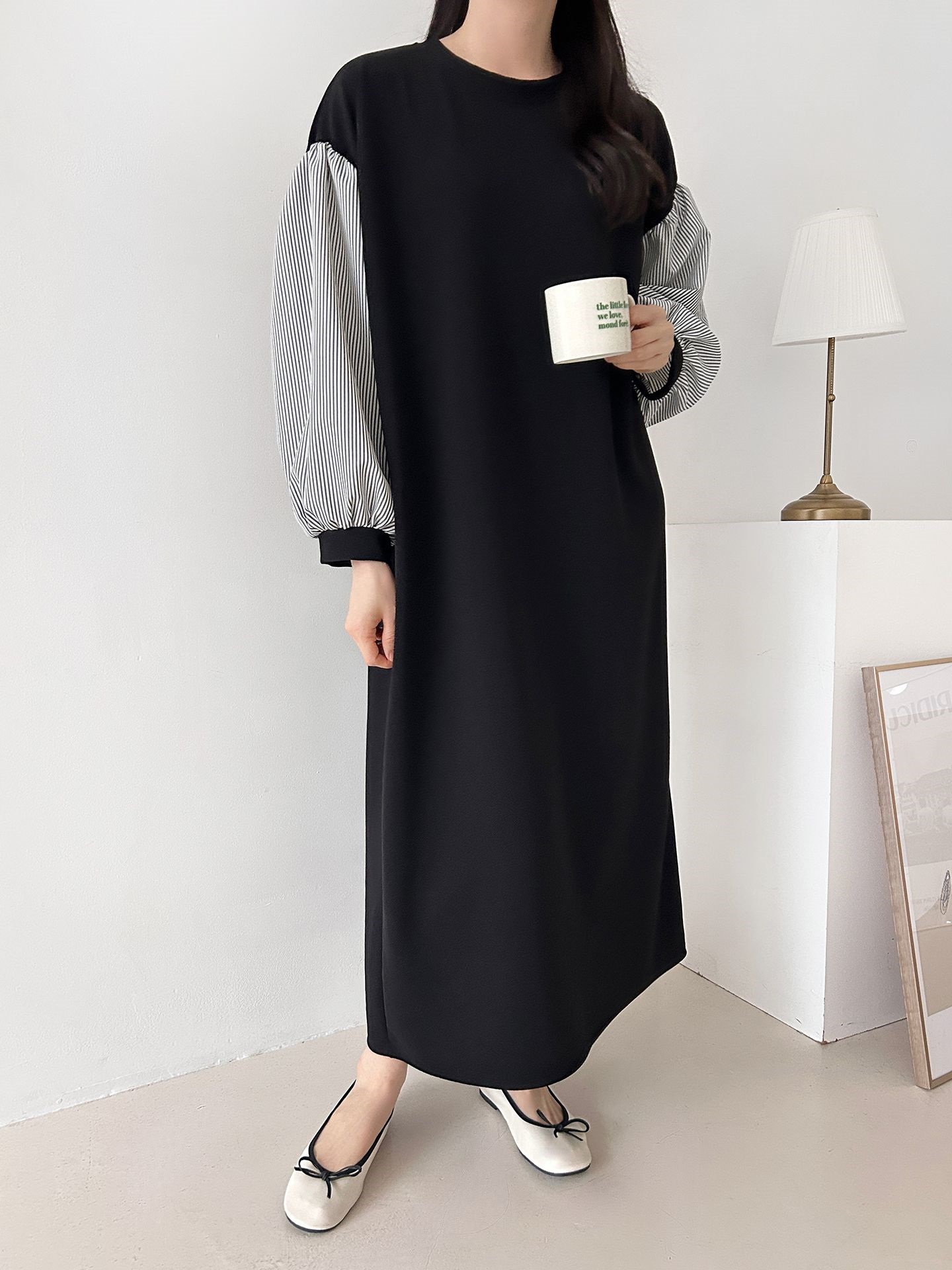 ラウンドネックロングストライプ配色ワンピースストラップ付 | 詳細画像21