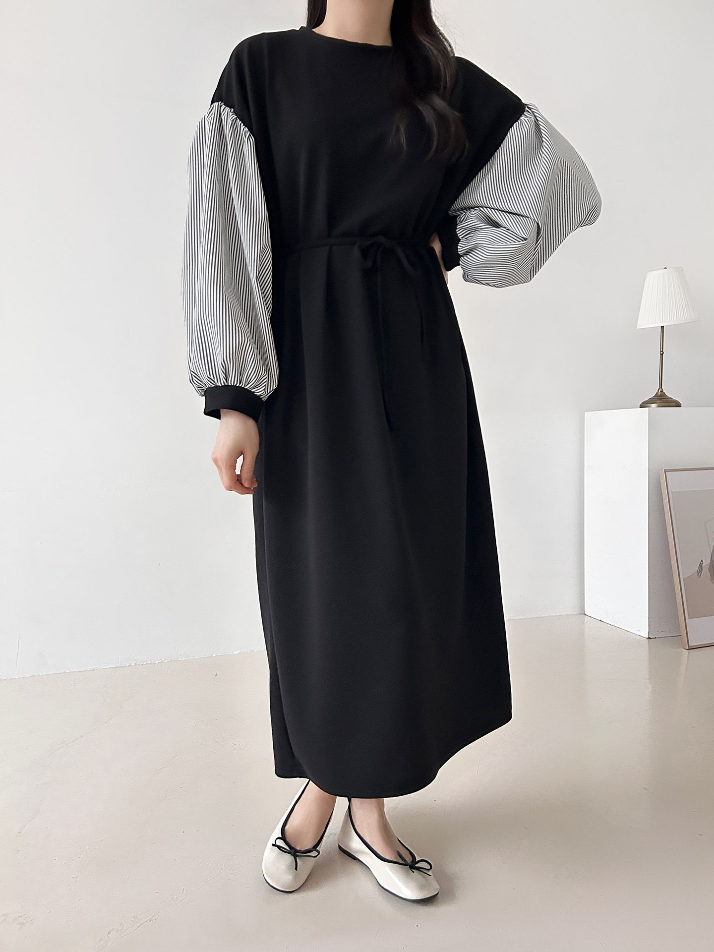 ラウンドネックロングストライプ配色ワンピースストラップ付 | 詳細画像22