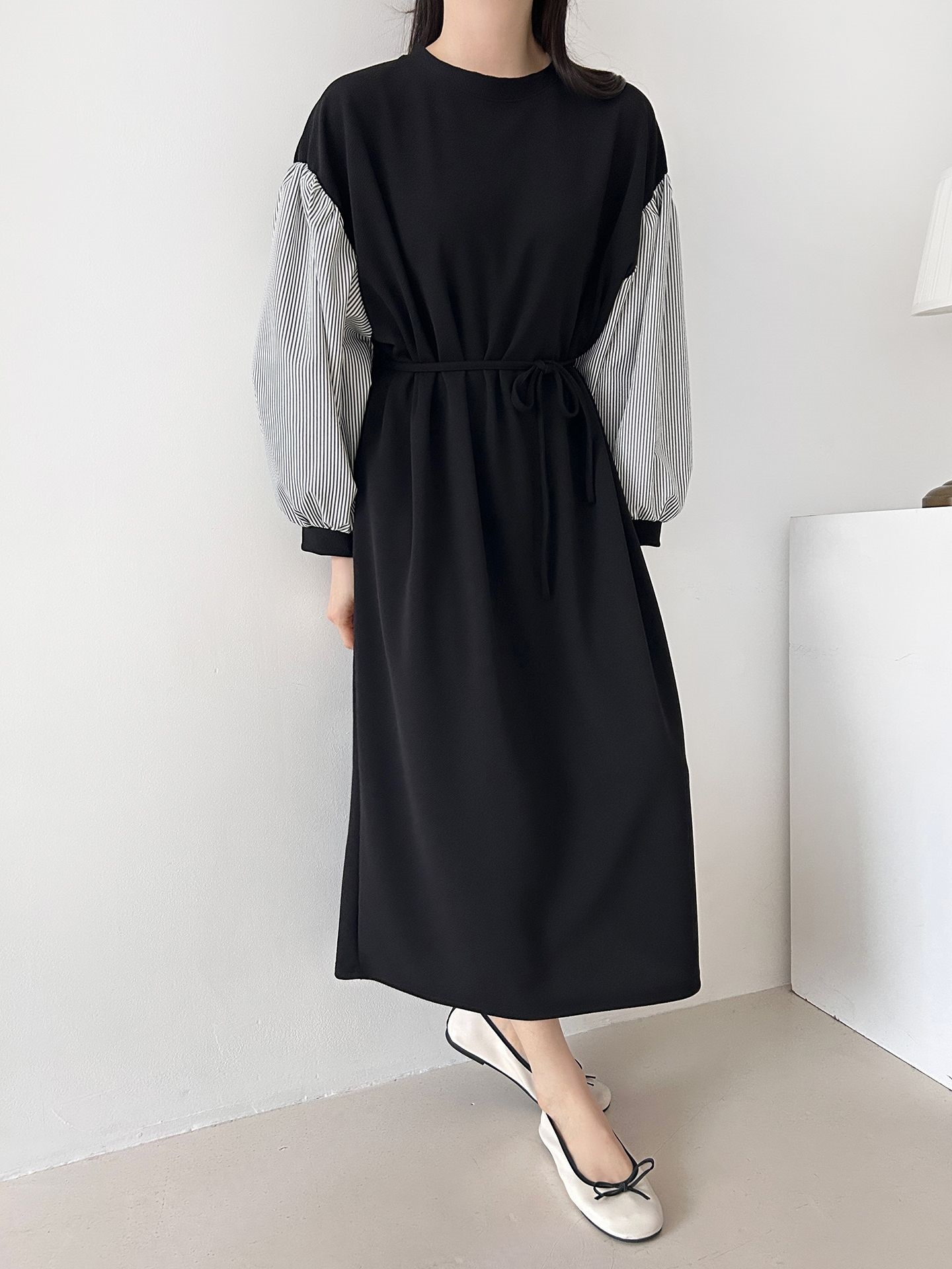 ラウンドネックロングストライプ配色ワンピースストラップ付 | 詳細画像23