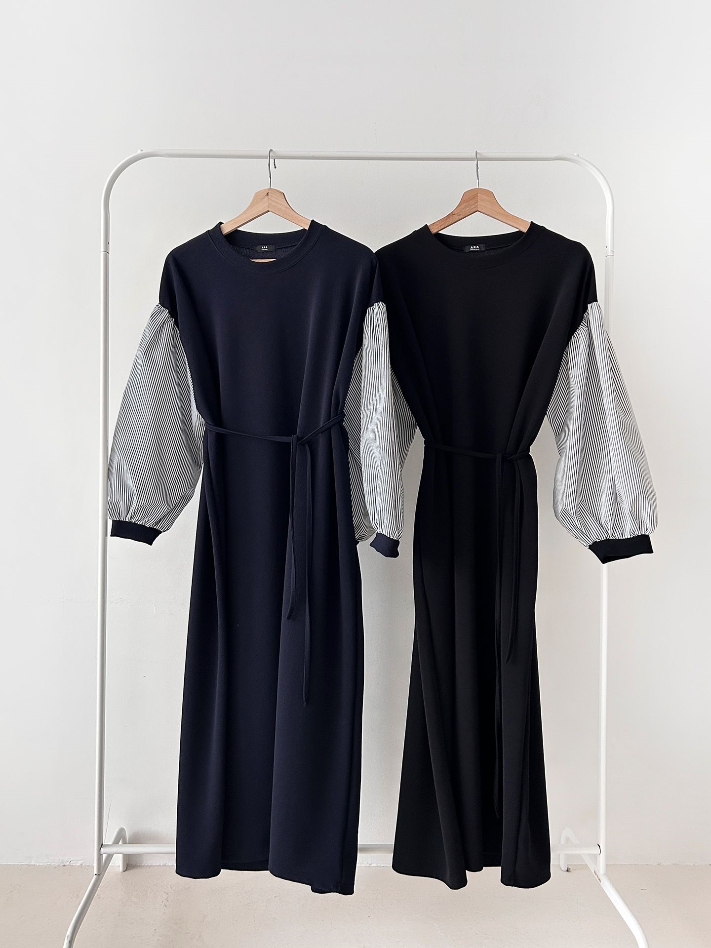 ラウンドネックロングストライプ配色ワンピースストラップ付 | 詳細画像2