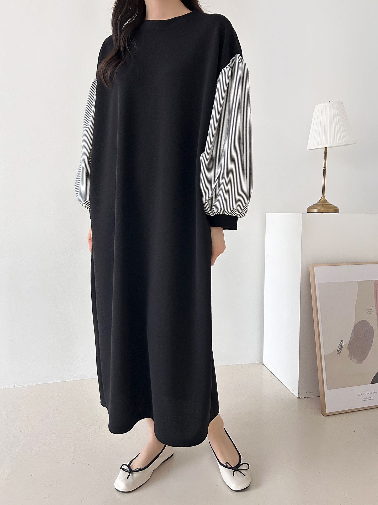 ラウンドネックロングストライプ配色ワンピースストラップ付 | 詳細画像25