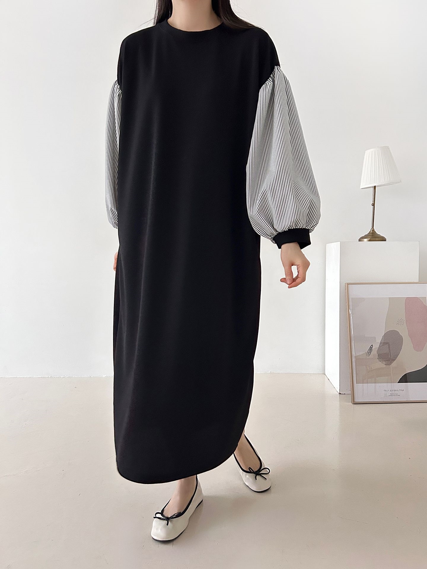 ラウンドネックロングストライプ配色ワンピースストラップ付 | 詳細画像26