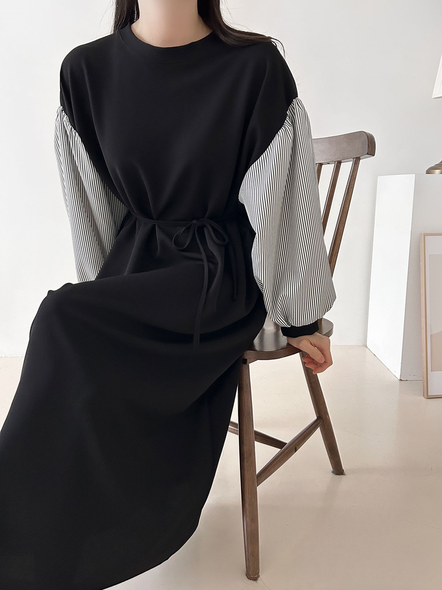 ラウンドネックロングストライプ配色ワンピースストラップ付 | 詳細画像27