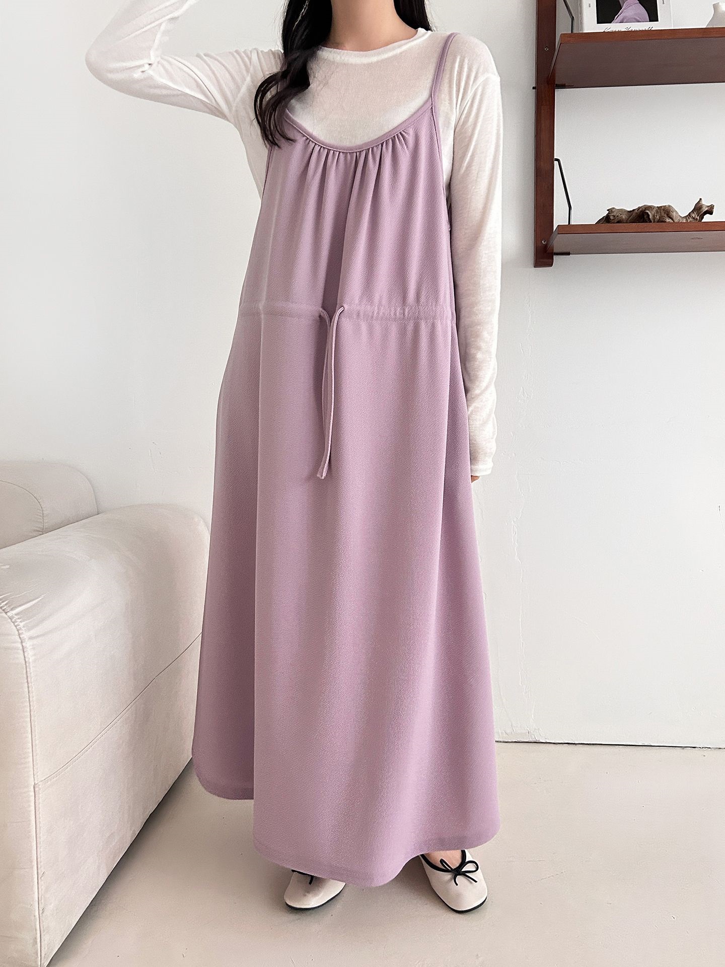 シャーリングドローストリングポケットロングキャミワンピース | 詳細画像3