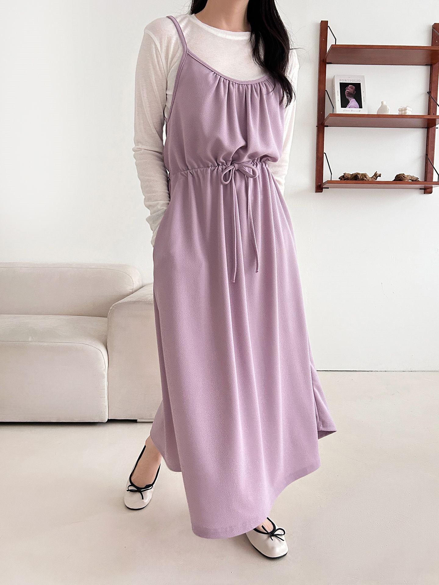 シャーリングドローストリングポケットロングキャミワンピース | 詳細画像4