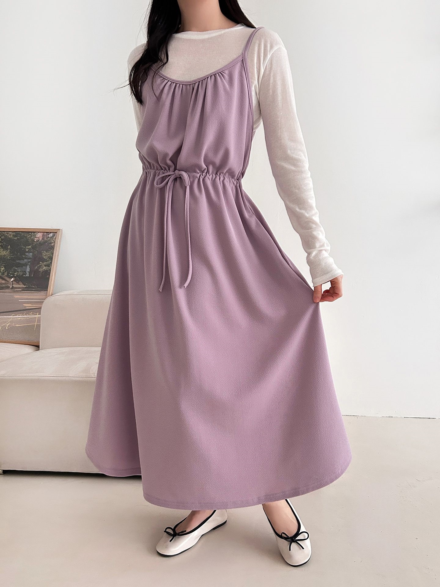 シャーリングドローストリングポケットロングキャミワンピース | 詳細画像5