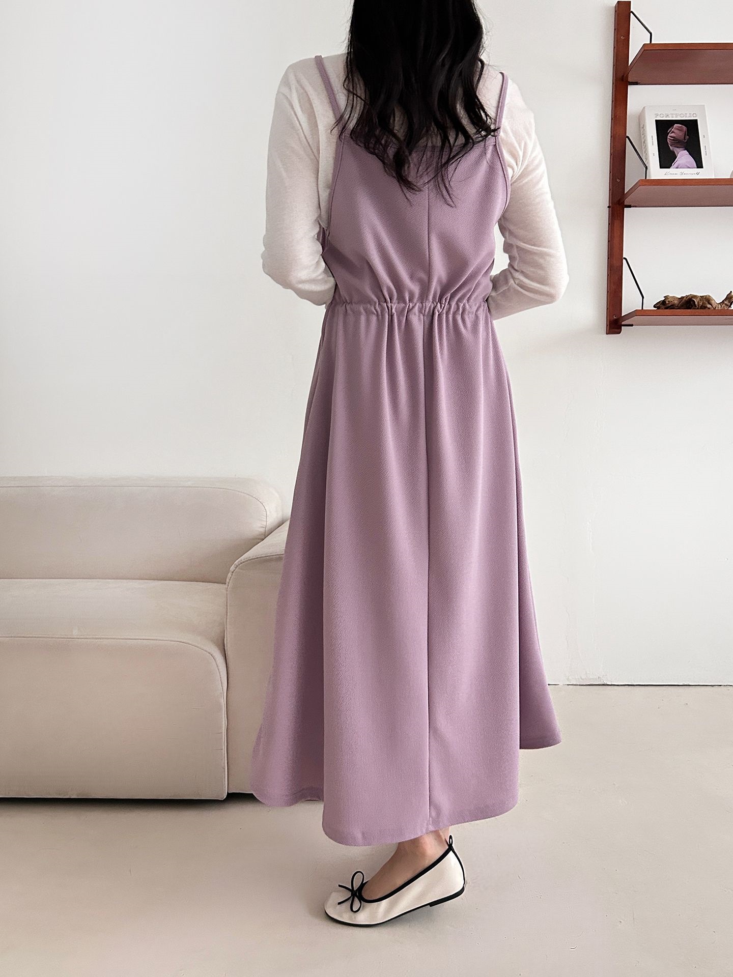 シャーリングドローストリングポケットロングキャミワンピース | 詳細画像6