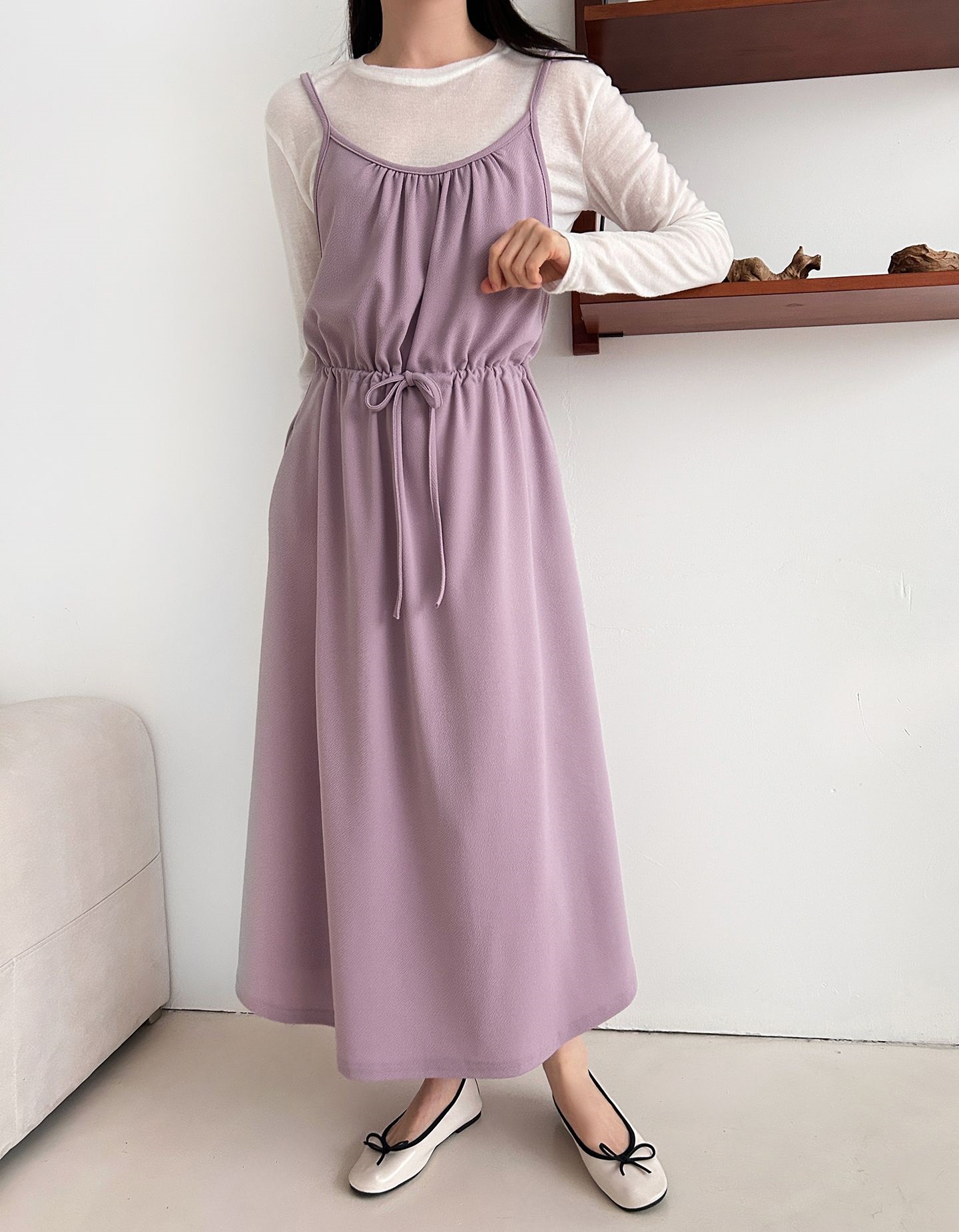 シャーリングドローストリングポケットロングキャミワンピース | 詳細画像7