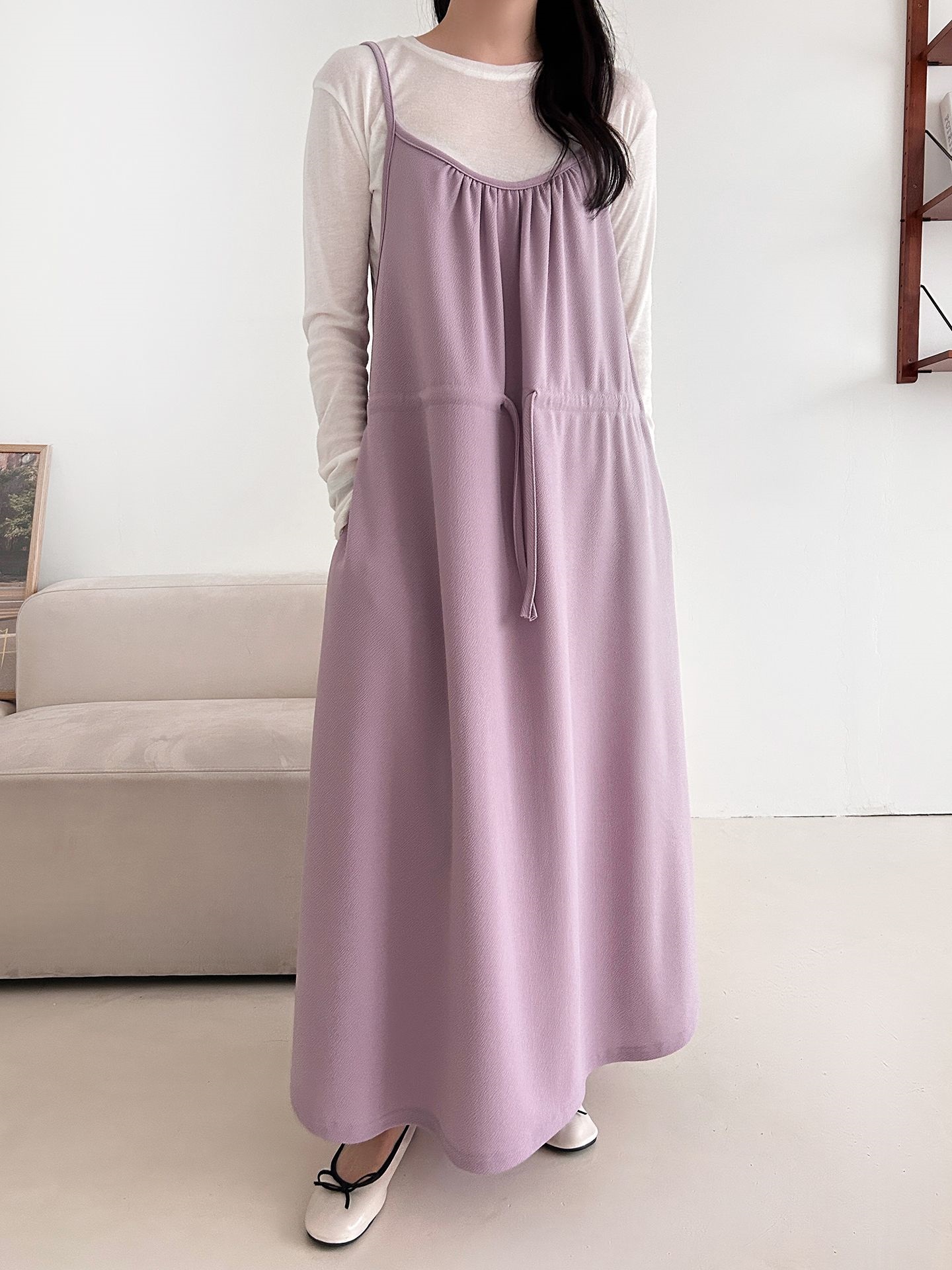 シャーリングドローストリングポケットロングキャミワンピース | 詳細画像8