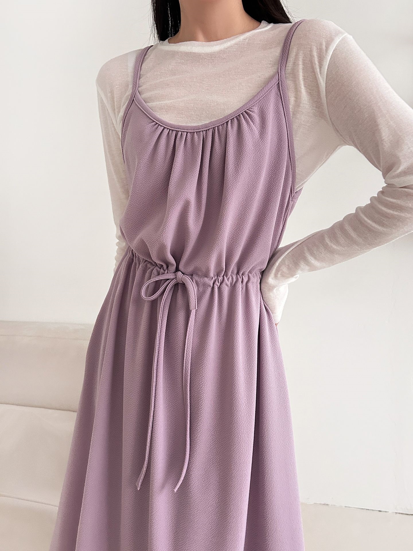 シャーリングドローストリングポケットロングキャミワンピース | 詳細画像9