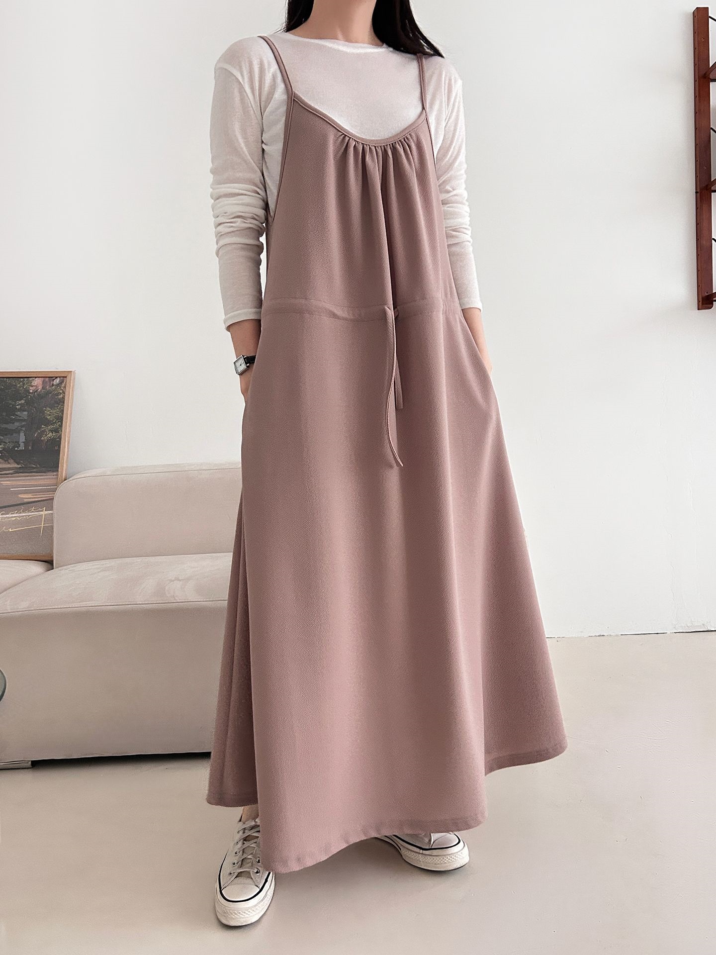 シャーリングドローストリングポケットロングキャミワンピース | 詳細画像34