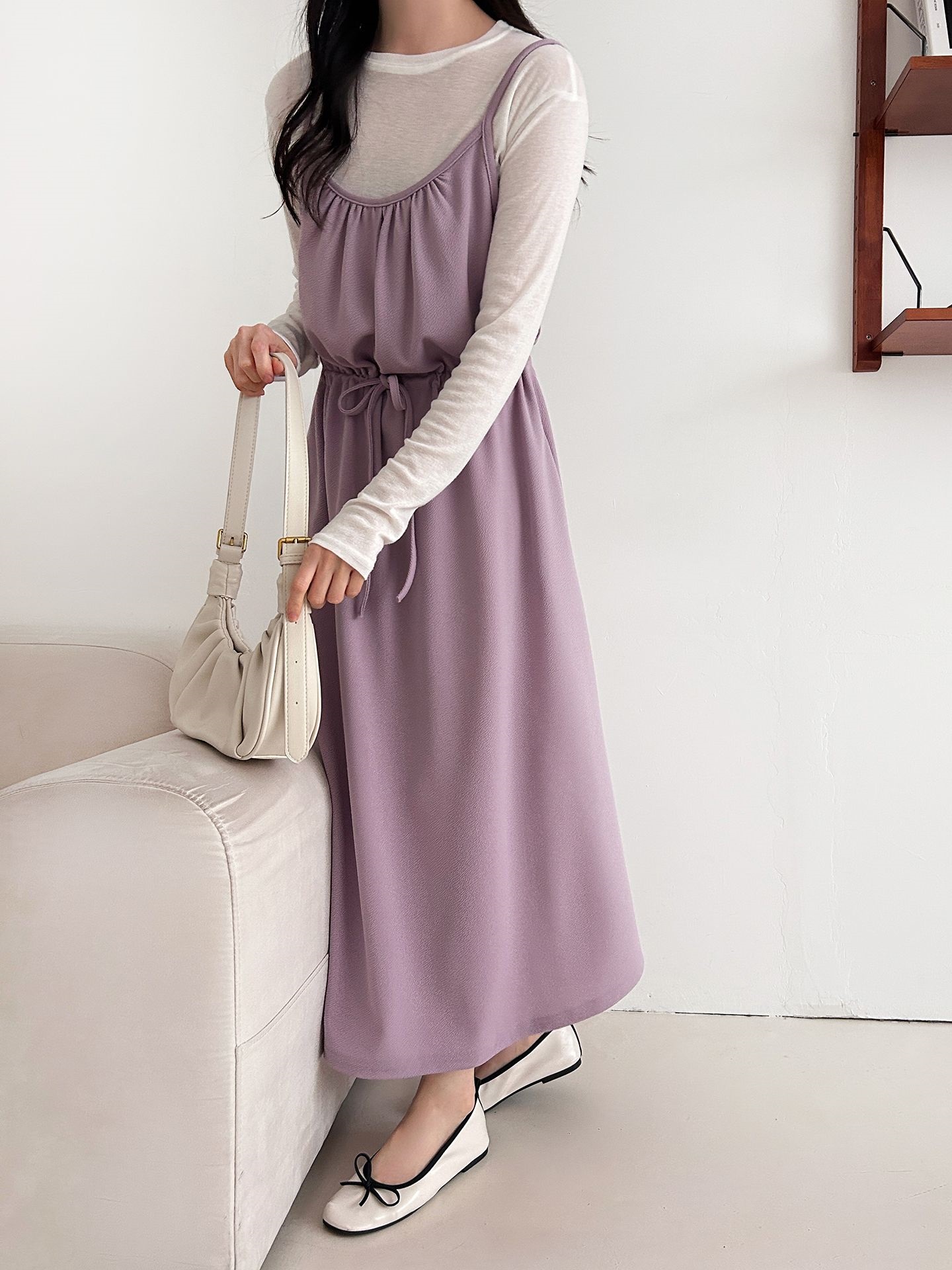 シャーリングドローストリングポケットロングキャミワンピース | 詳細画像14