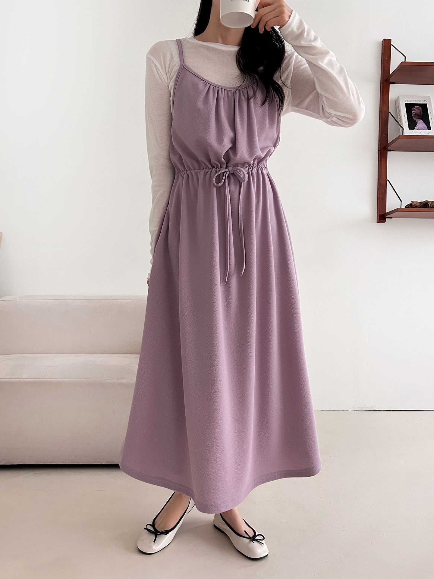 シャーリングドローストリングポケットロングキャミワンピース | 詳細画像15