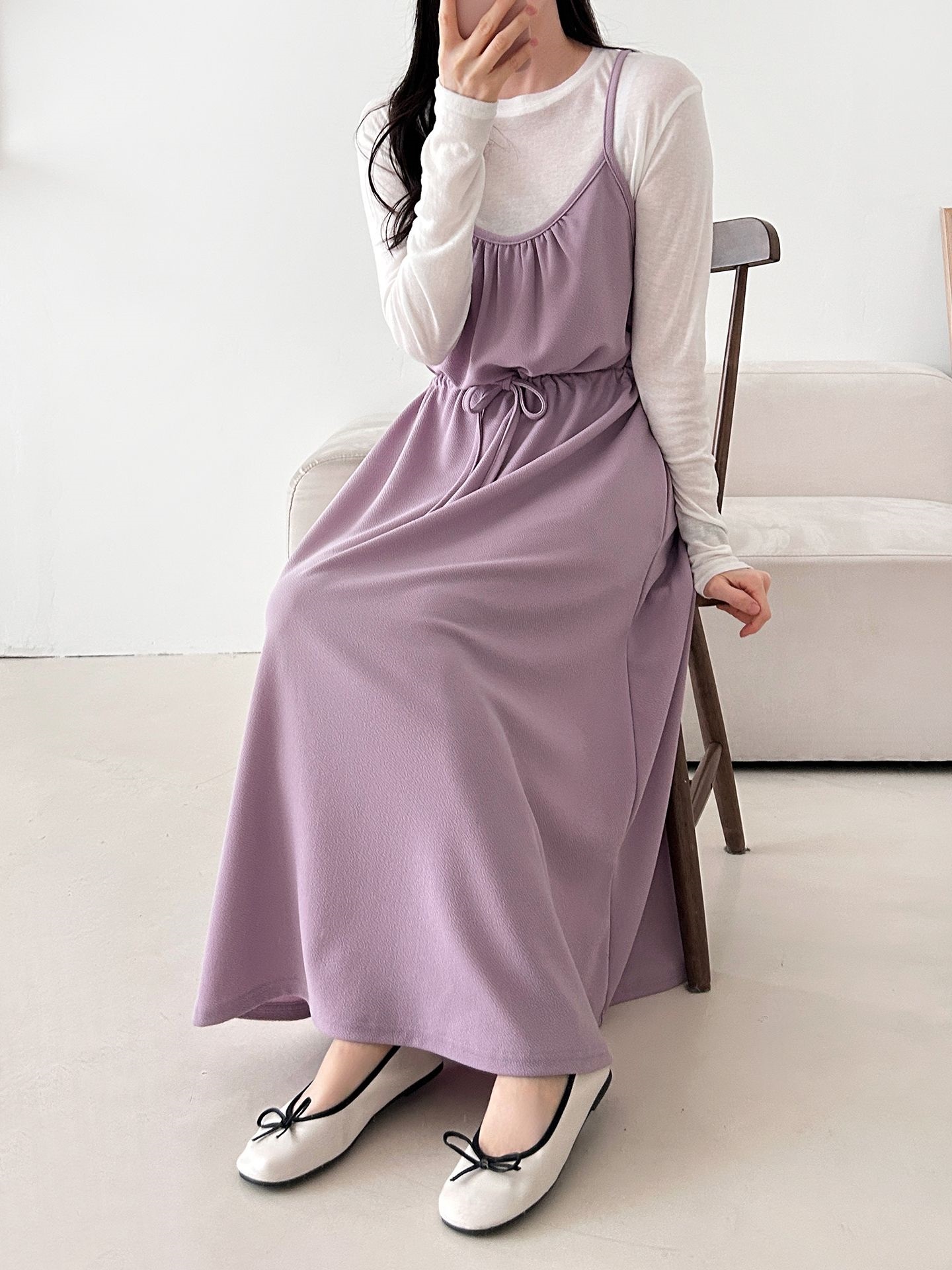 シャーリングドローストリングポケットロングキャミワンピース | 詳細画像16