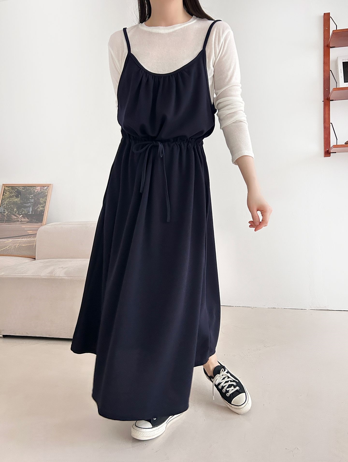 シャーリングドローストリングポケットロングキャミワンピース | 詳細画像17