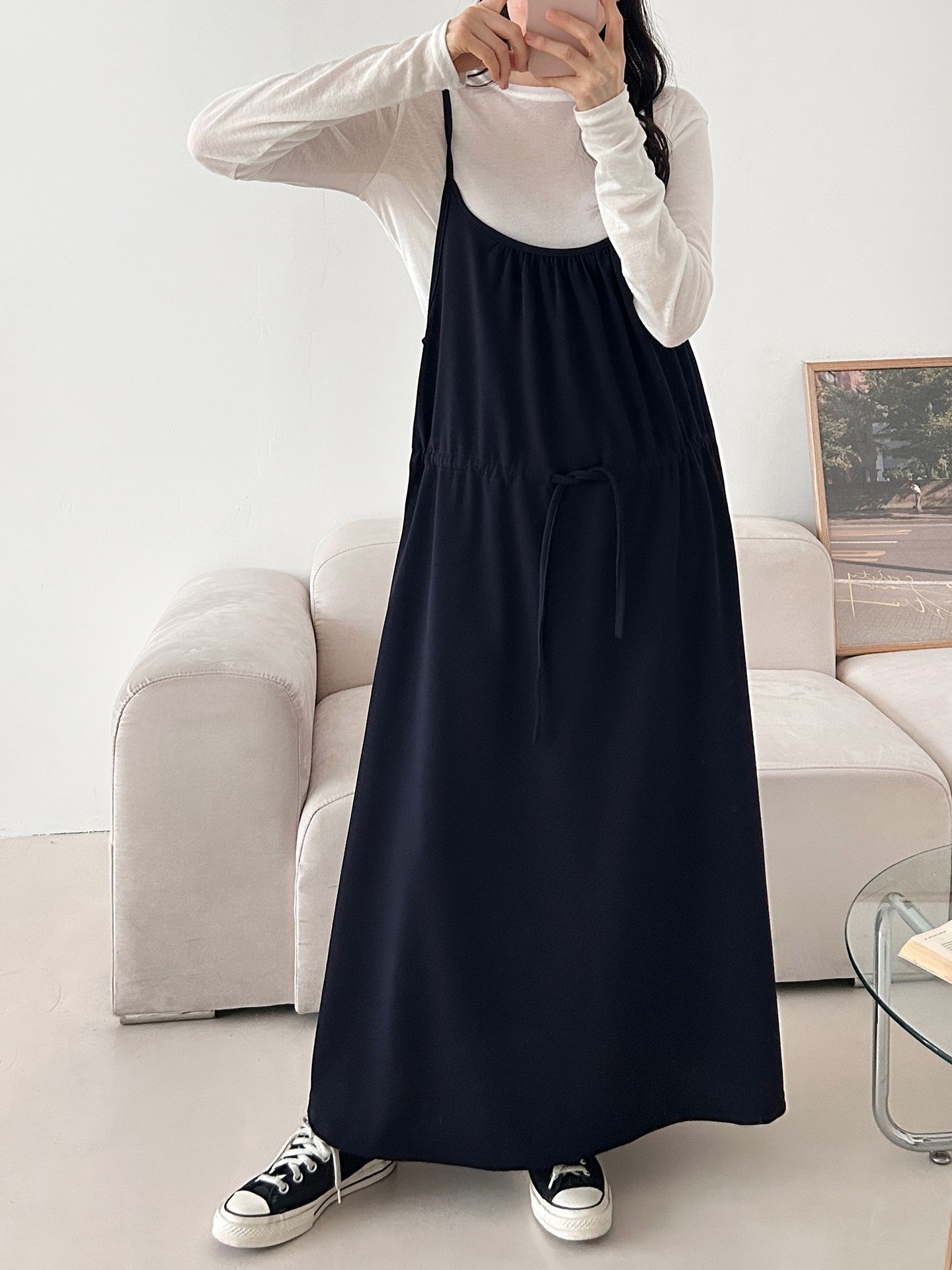 シャーリングドローストリングポケットロングキャミワンピース | 詳細画像18