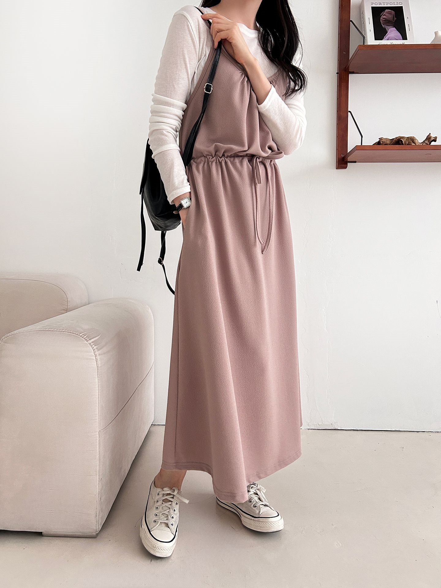 シャーリングドローストリングポケットロングキャミワンピース | 詳細画像35