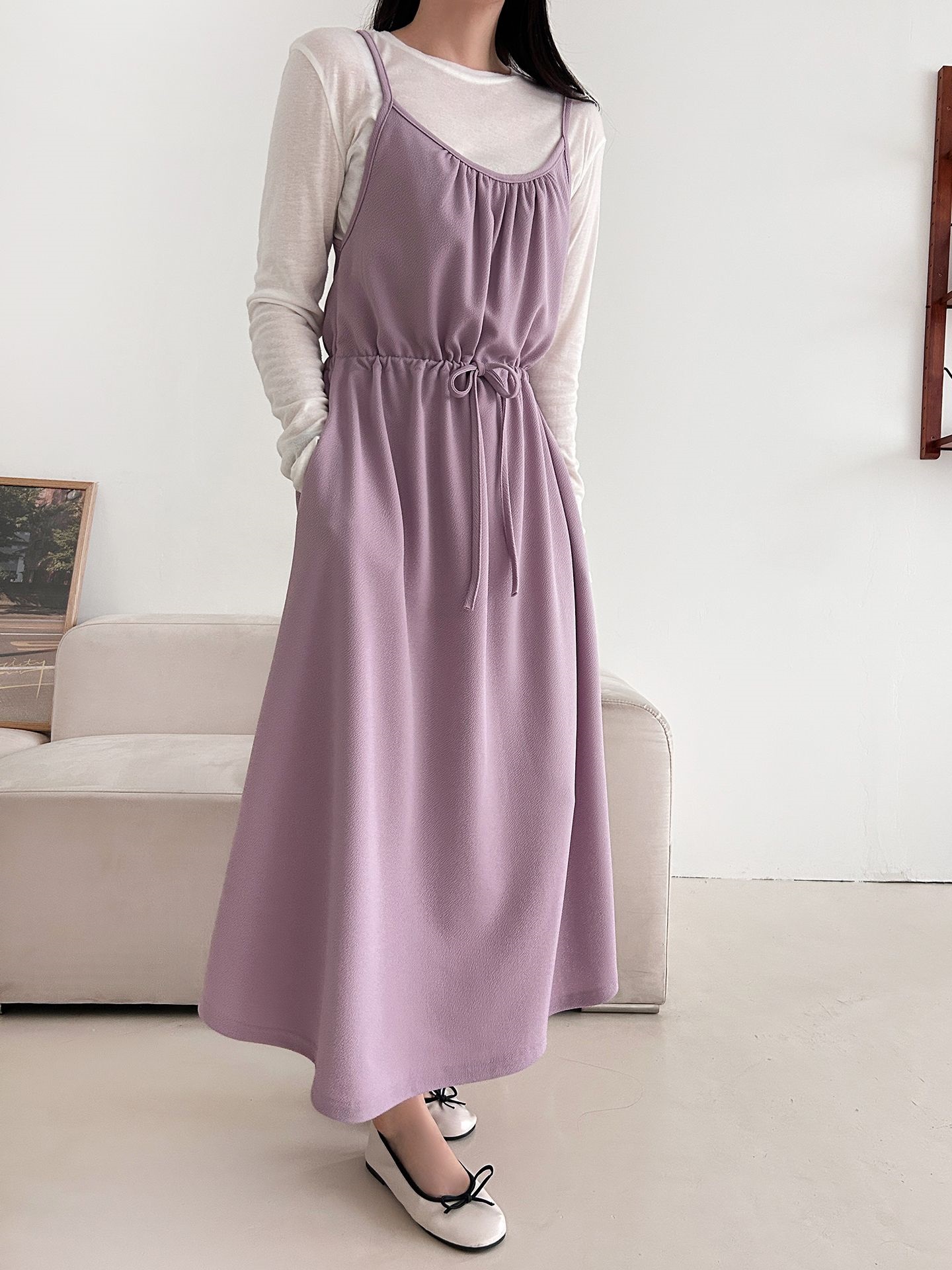 シャーリングドローストリングポケットロングキャミワンピース | 詳細画像12