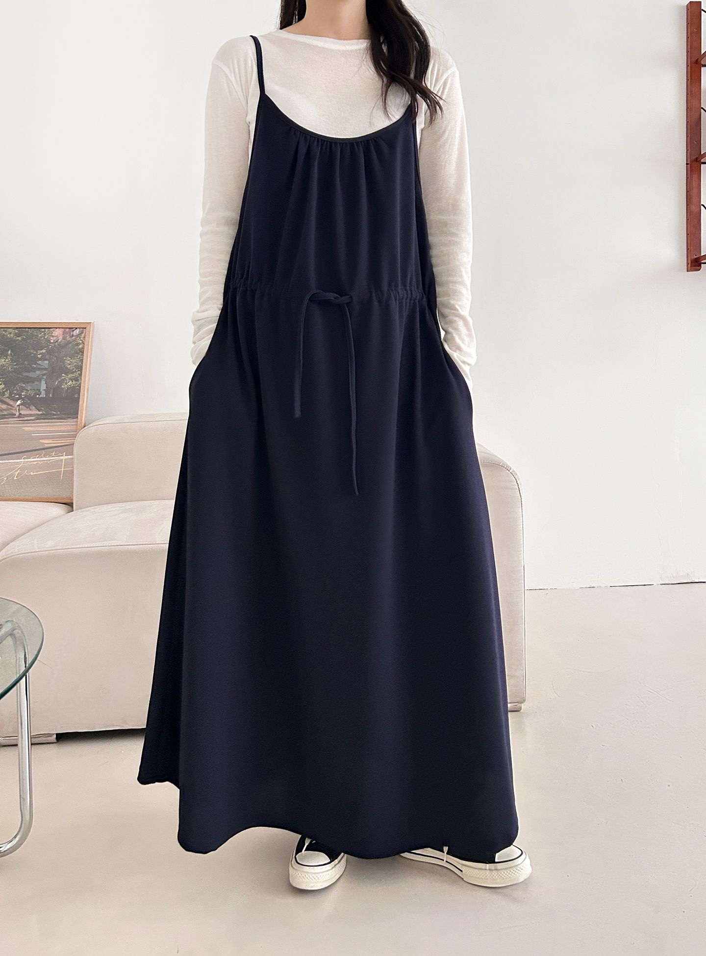 シャーリングドローストリングポケットロングキャミワンピース | 詳細画像23