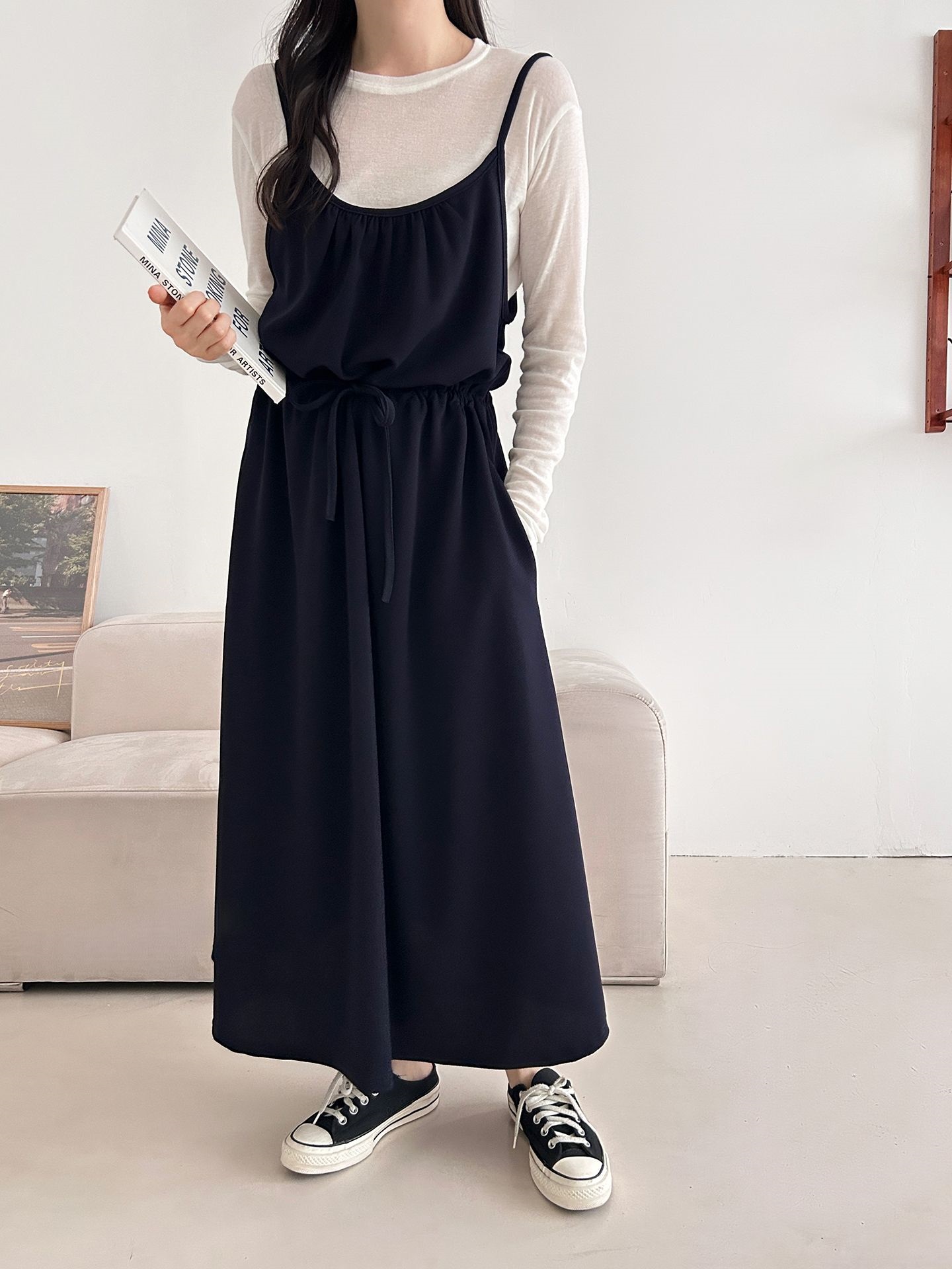 シャーリングドローストリングポケットロングキャミワンピース | 詳細画像25