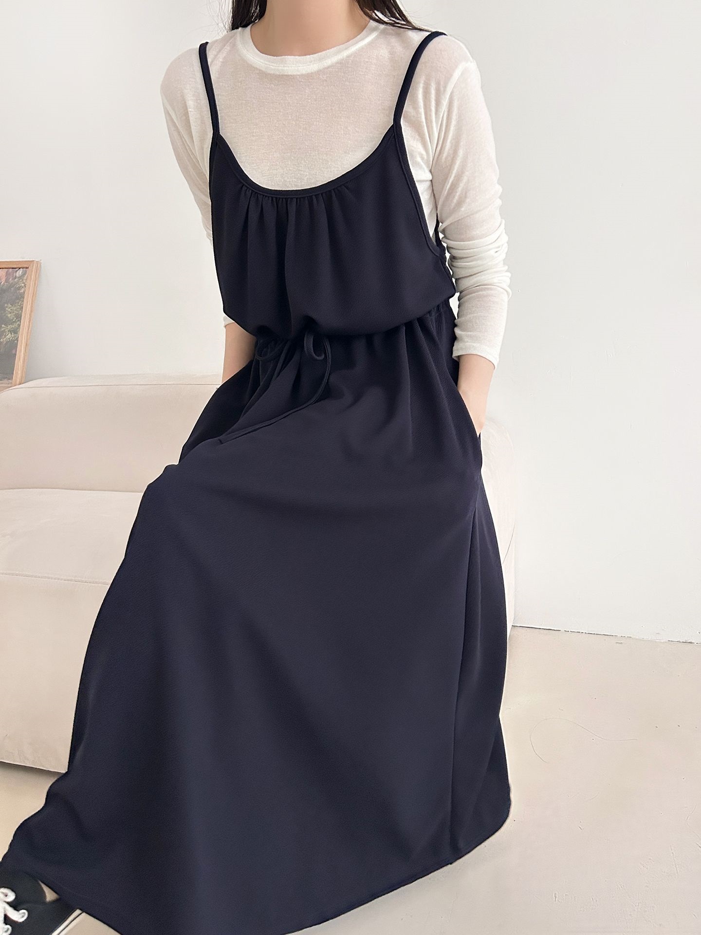 シャーリングドローストリングポケットロングキャミワンピース | 詳細画像26