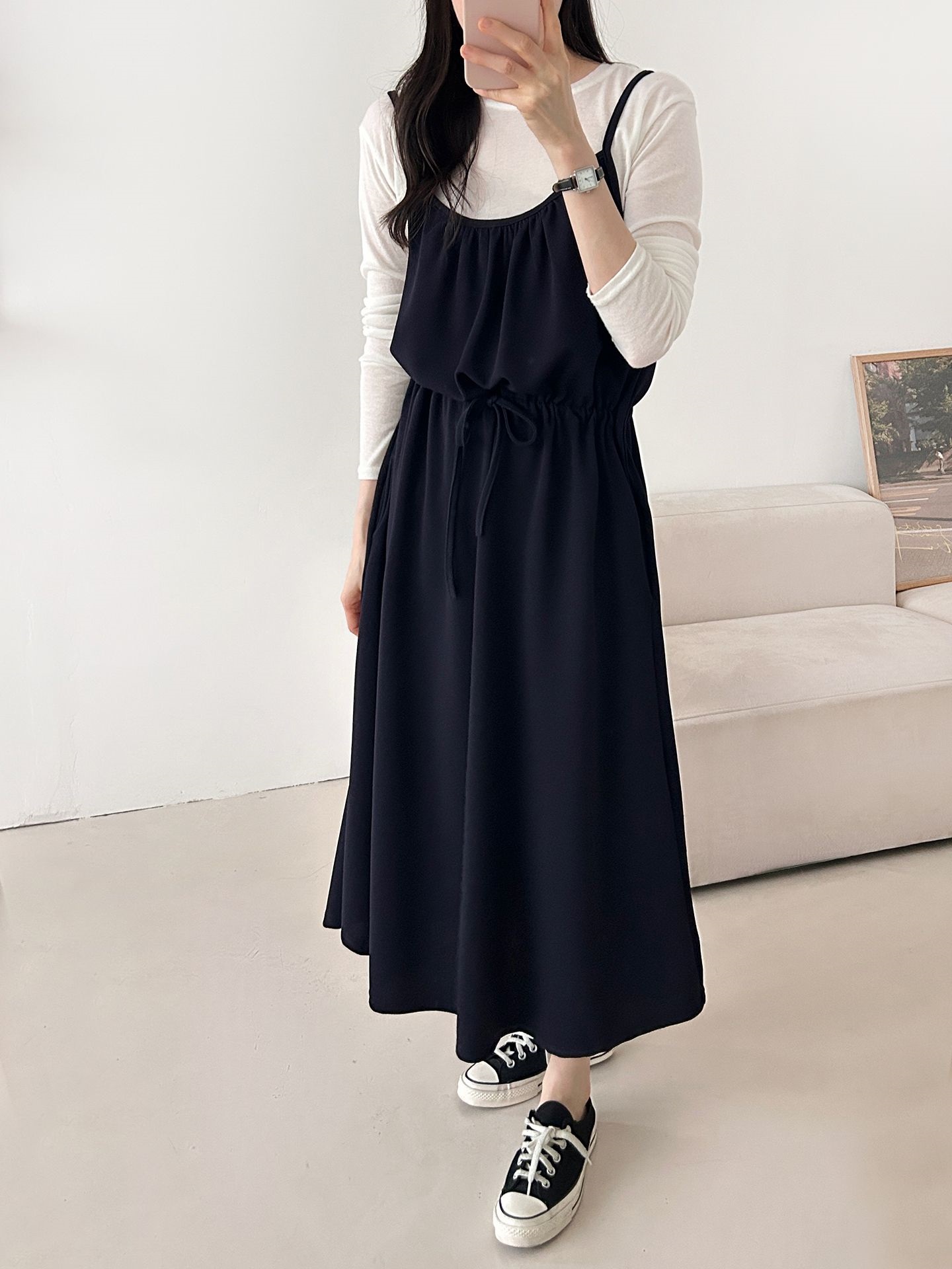 シャーリングドローストリングポケットロングキャミワンピース | 詳細画像21