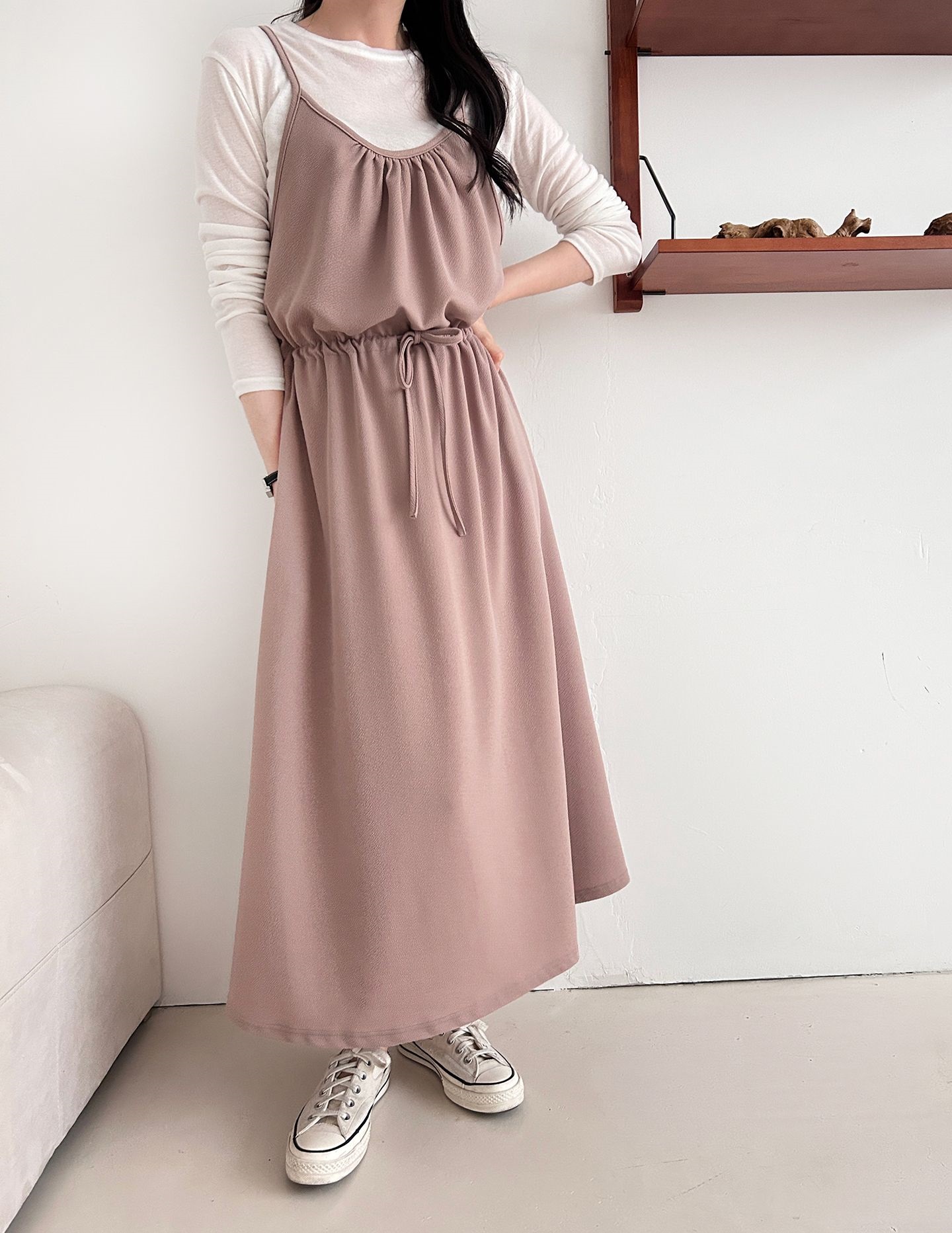 シャーリングドローストリングポケットロングキャミワンピース | 詳細画像28