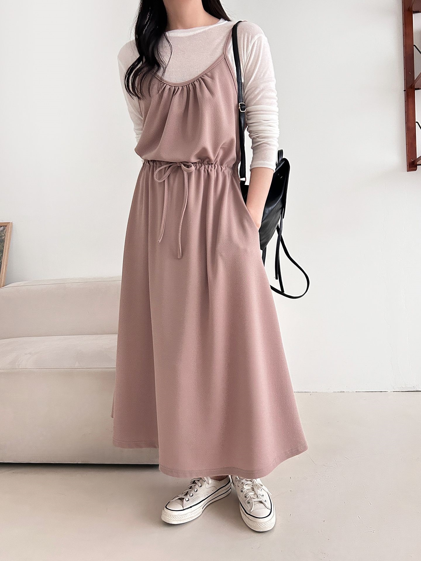 シャーリングドローストリングポケットロングキャミワンピース | 詳細画像29