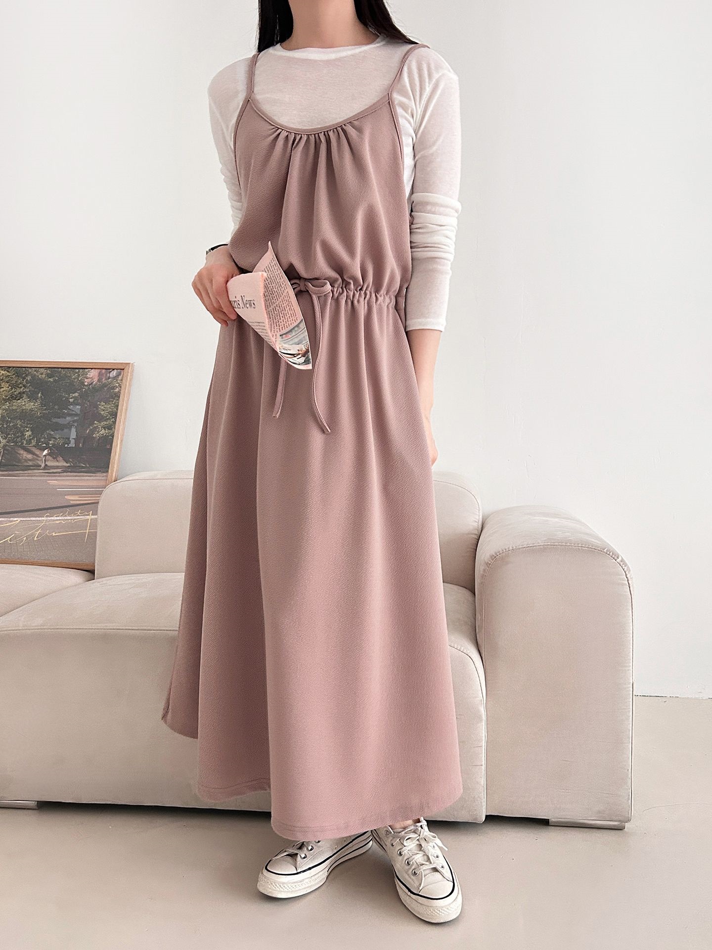 シャーリングドローストリングポケットロングキャミワンピース | 詳細画像30