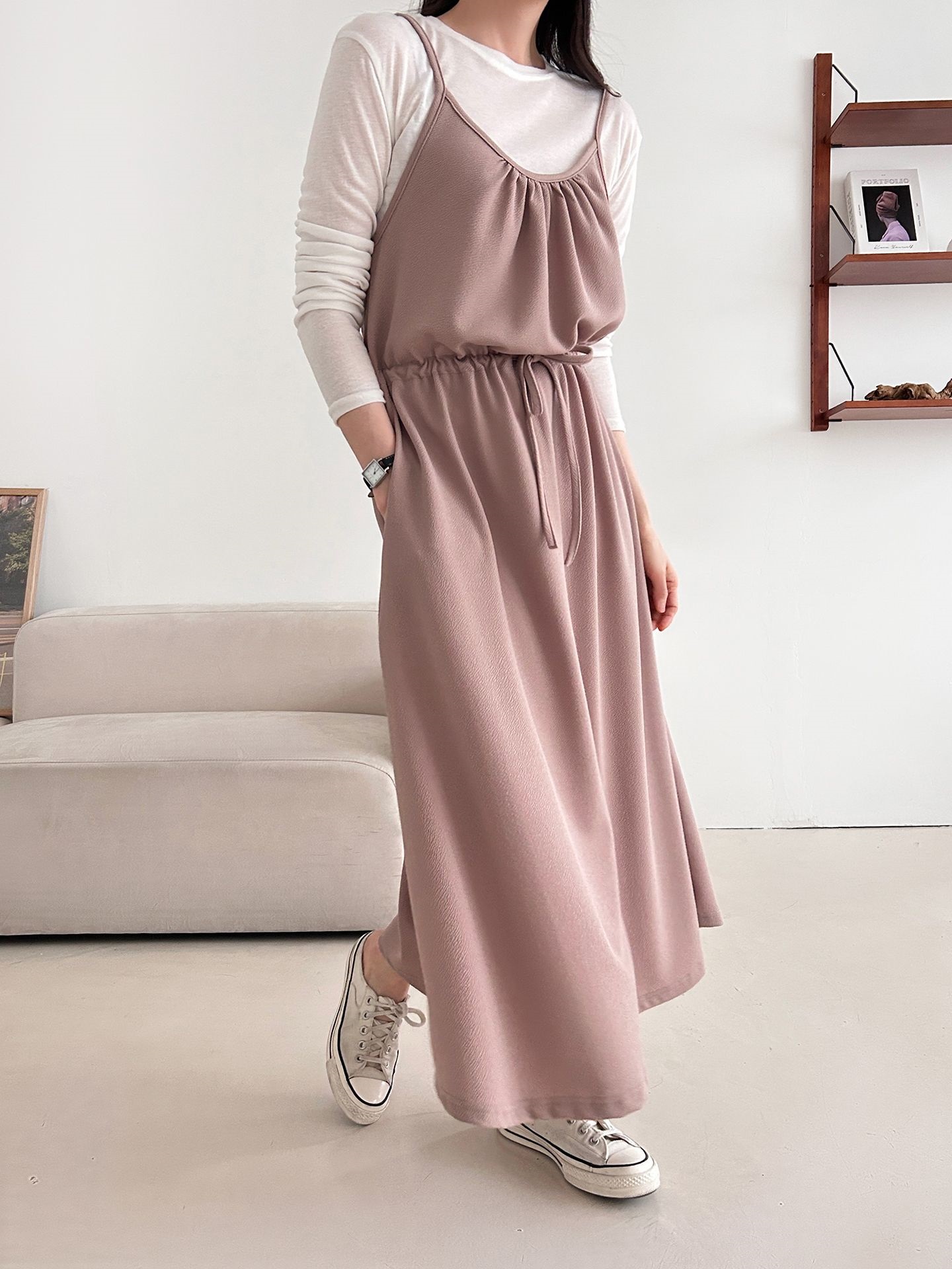 シャーリングドローストリングポケットロングキャミワンピース | 詳細画像32