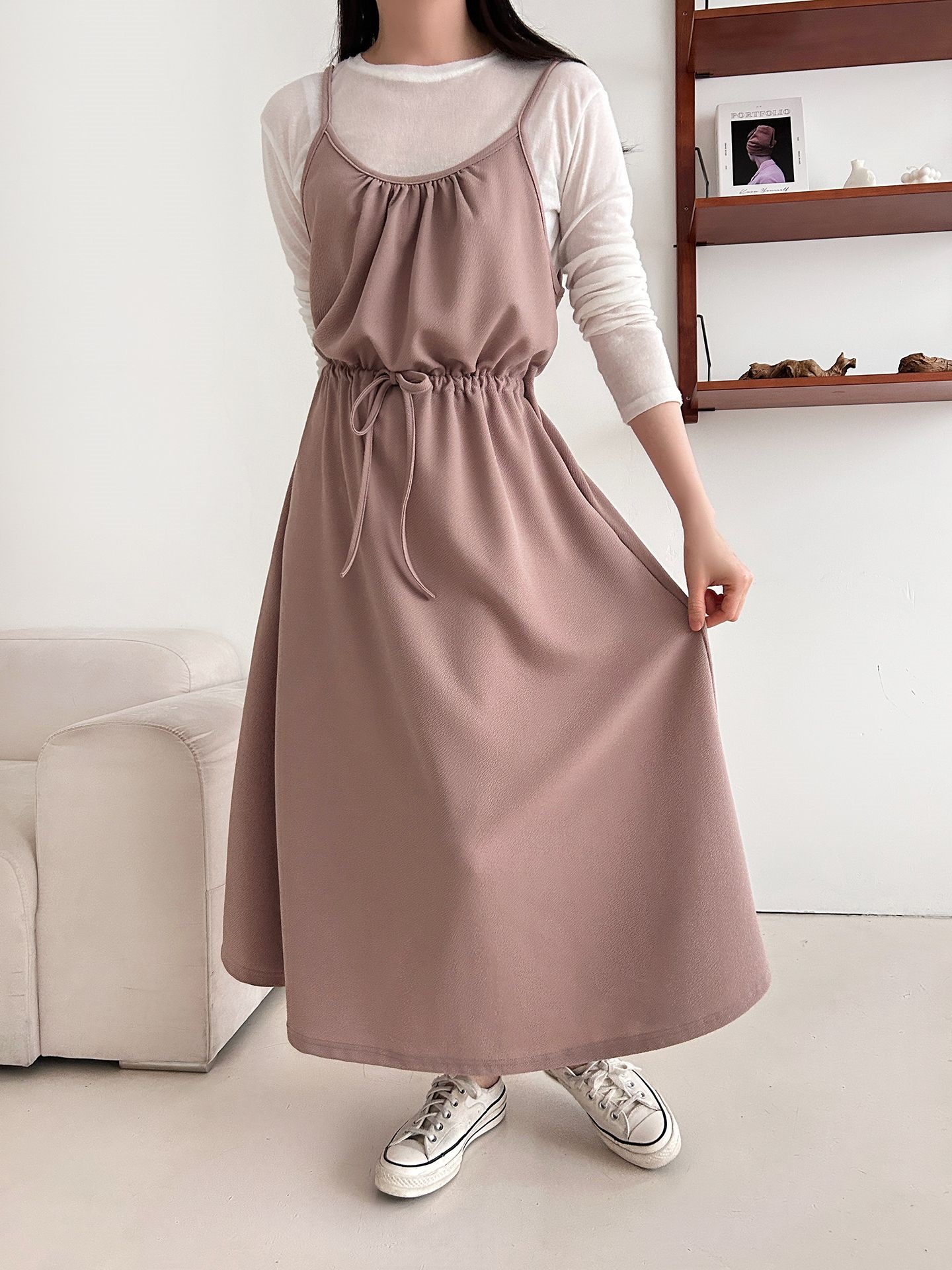 シャーリングドローストリングポケットロングキャミワンピース | 詳細画像33