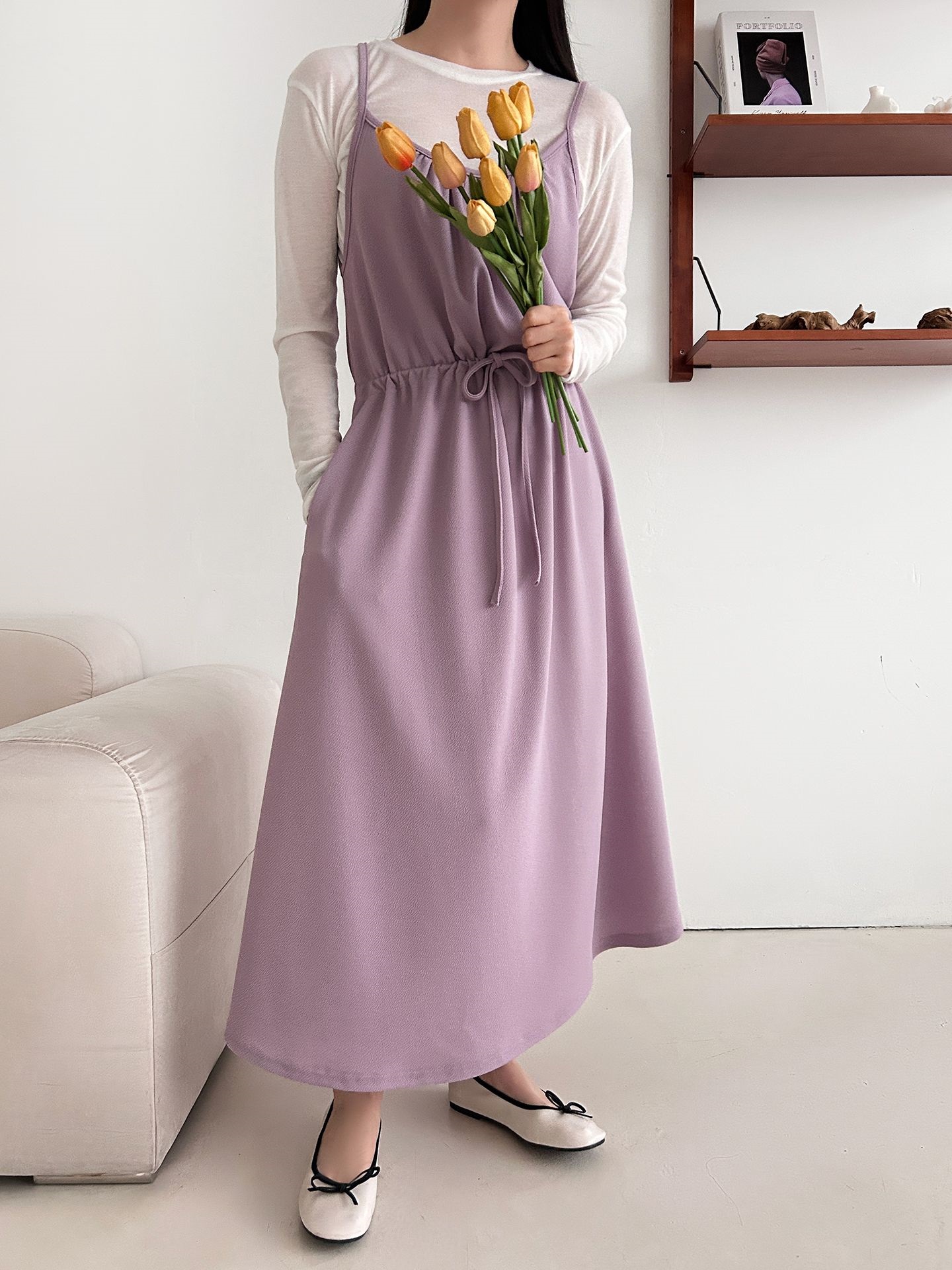 シャーリングドローストリングポケットロングキャミワンピース | 詳細画像11