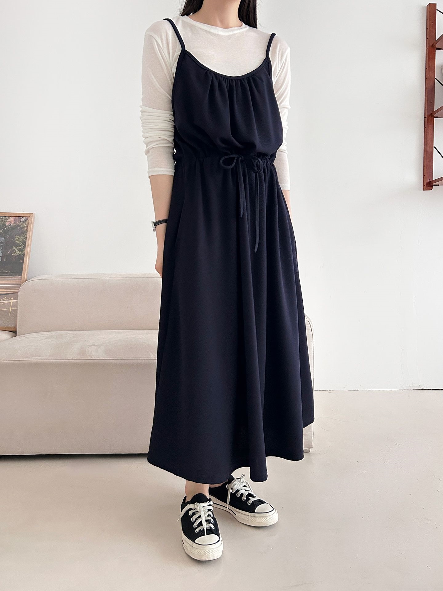 シャーリングドローストリングポケットロングキャミワンピース | 詳細画像19