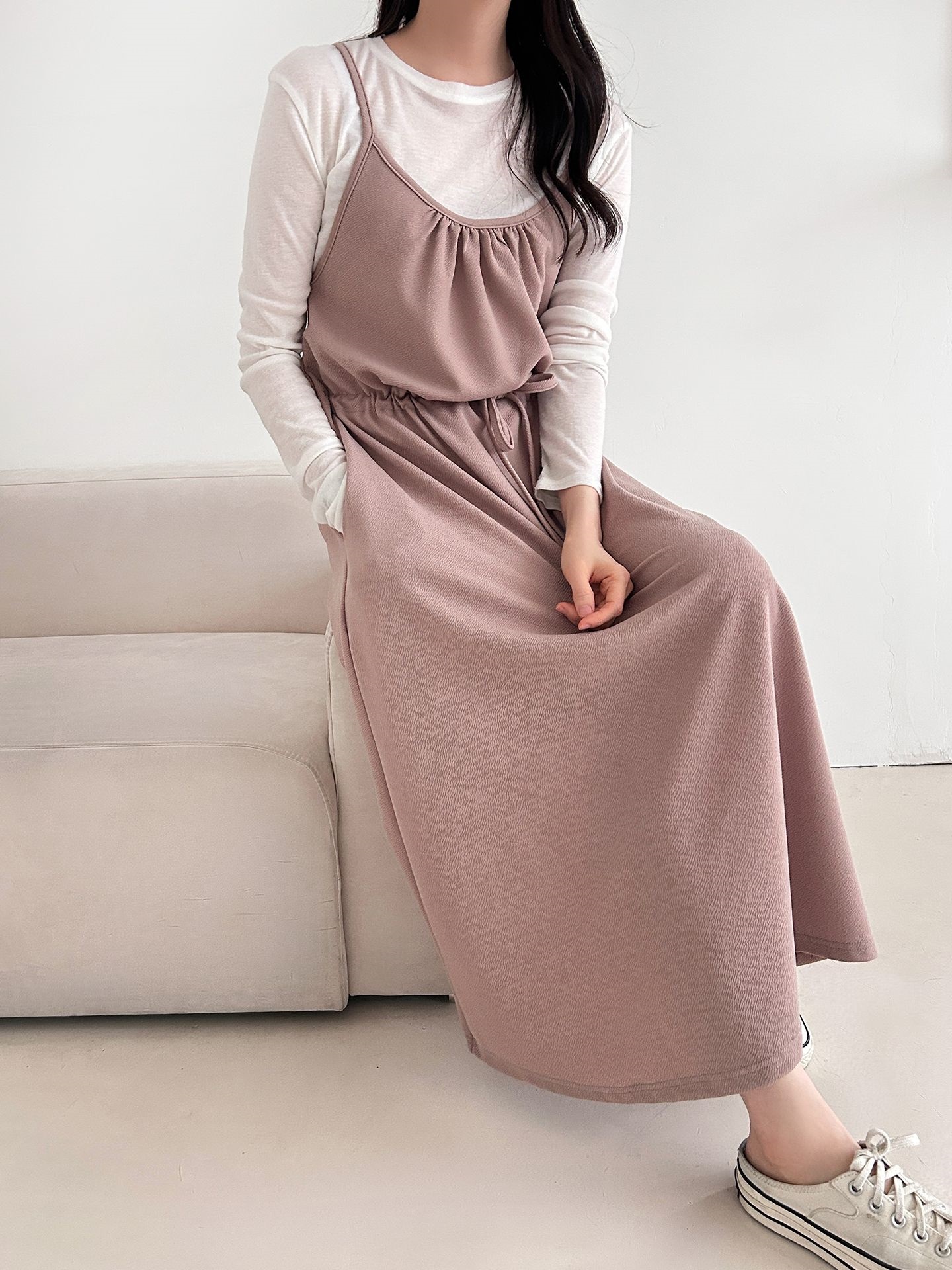 シャーリングドローストリングポケットロングキャミワンピース | 詳細画像36