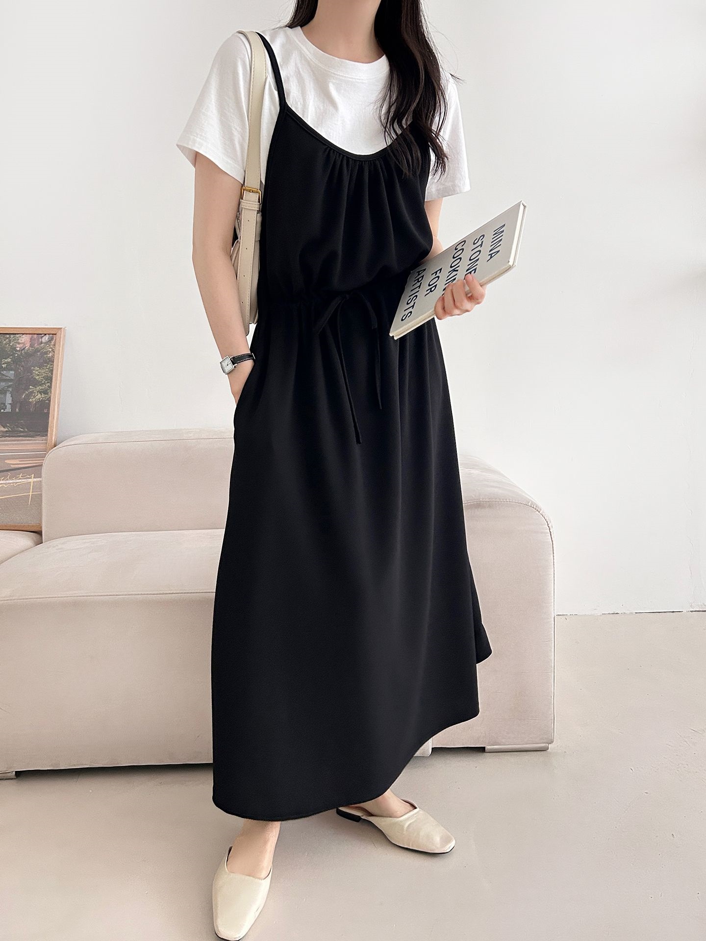 シャーリングドローストリングポケットロングキャミワンピース | 詳細画像38