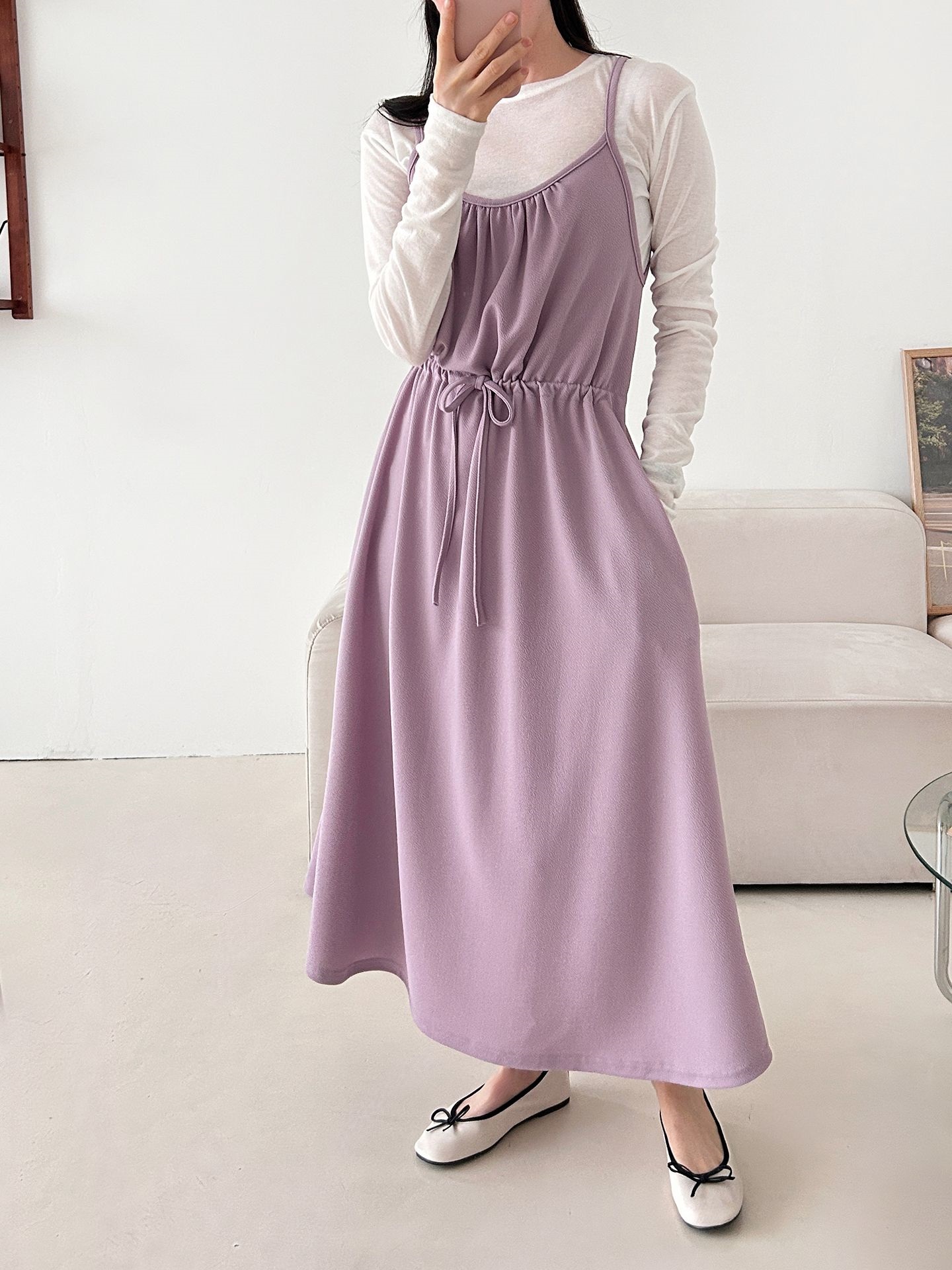 シャーリングドローストリングポケットロングキャミワンピース | 詳細画像10