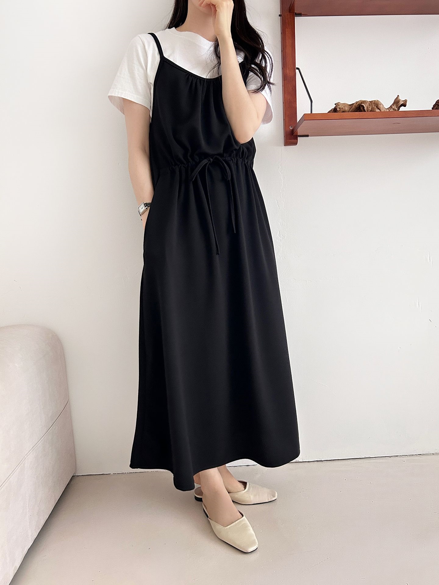 シャーリングドローストリングポケットロングキャミワンピース | 詳細画像40