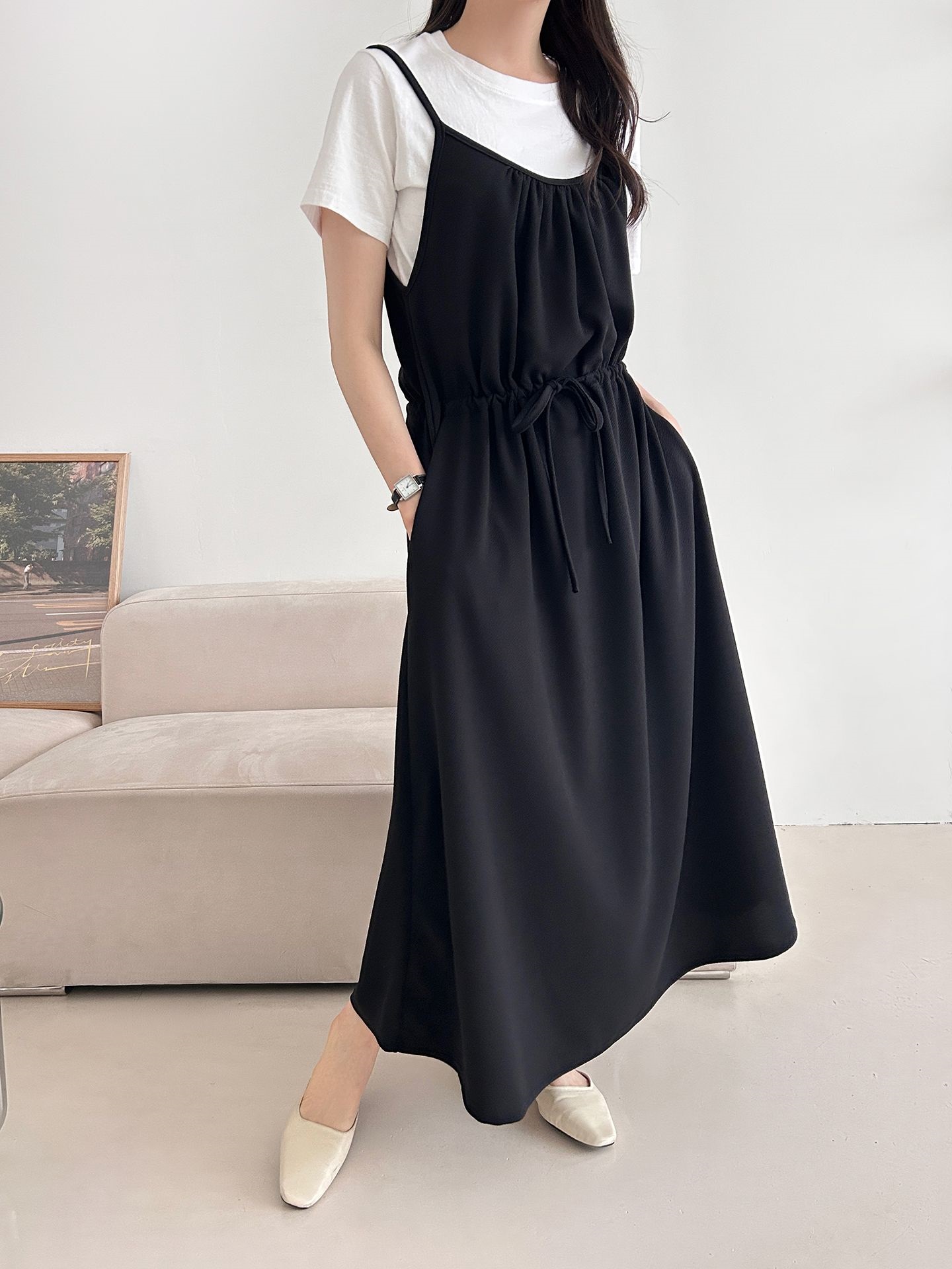 シャーリングドローストリングポケットロングキャミワンピース | 詳細画像42