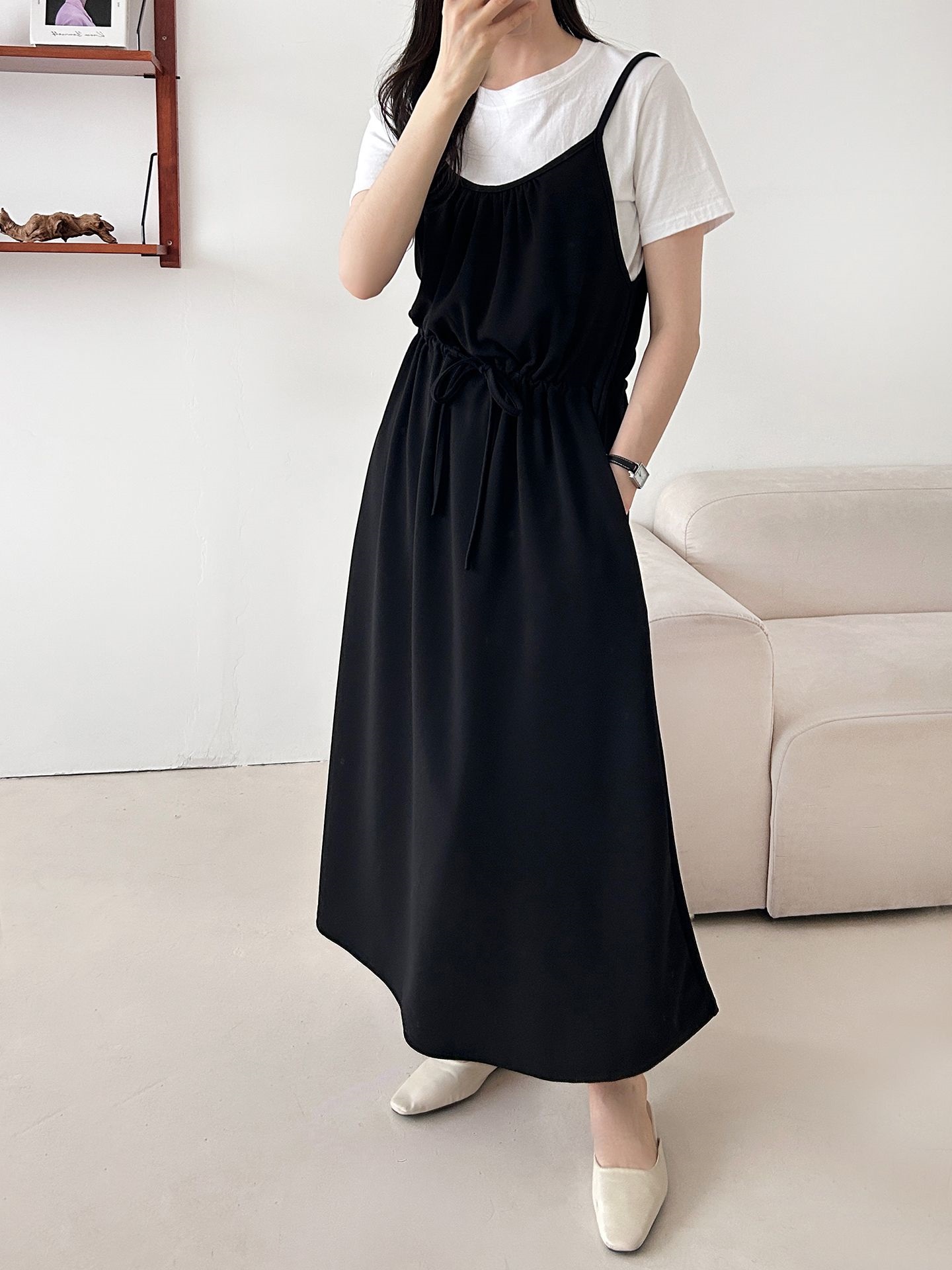 シャーリングドローストリングポケットロングキャミワンピース | 詳細画像44