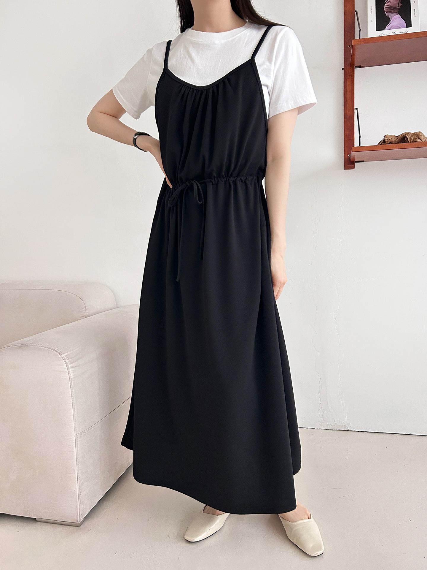 シャーリングドローストリングポケットロングキャミワンピース | 詳細画像45