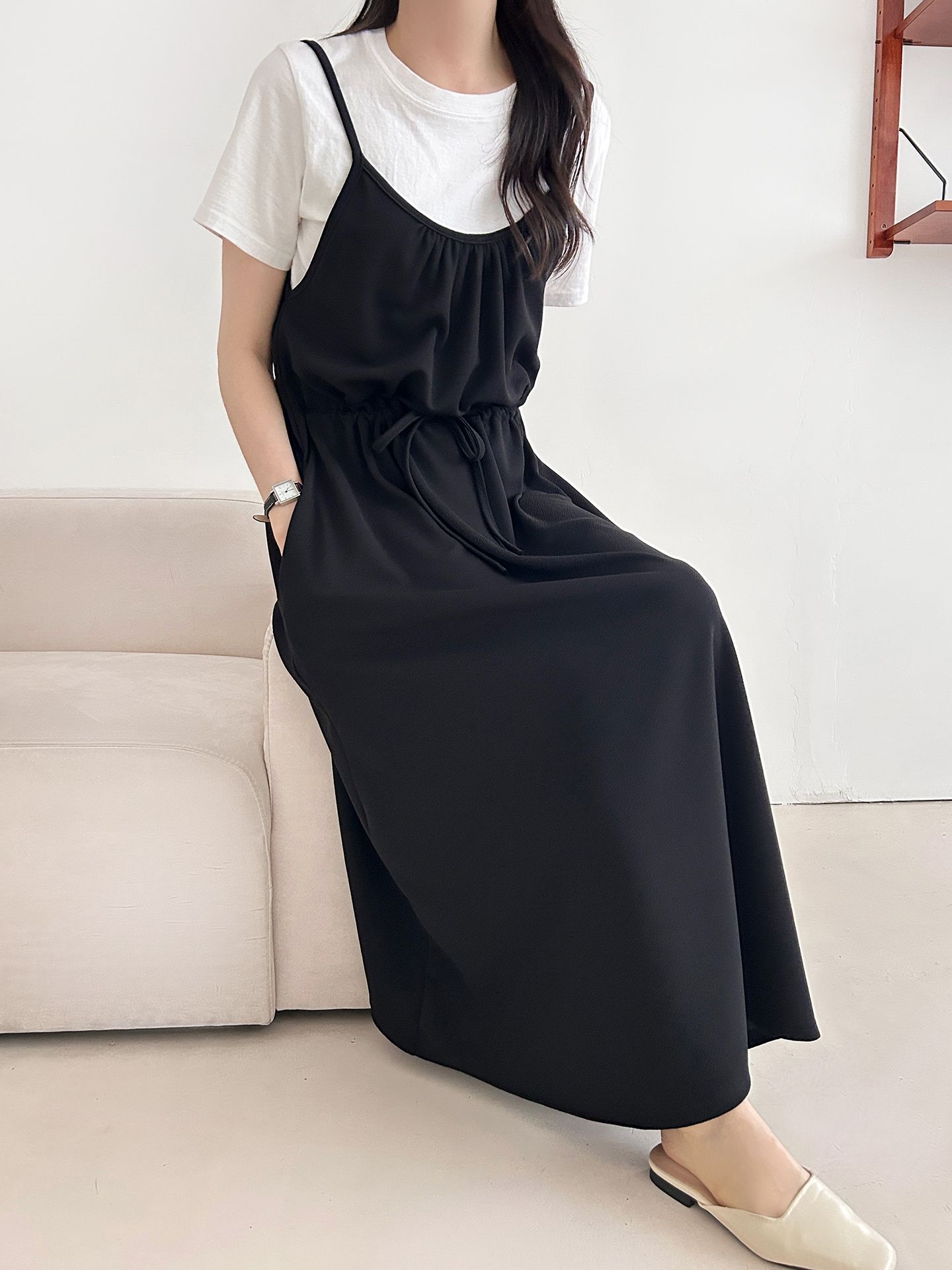 シャーリングドローストリングポケットロングキャミワンピース | 詳細画像46