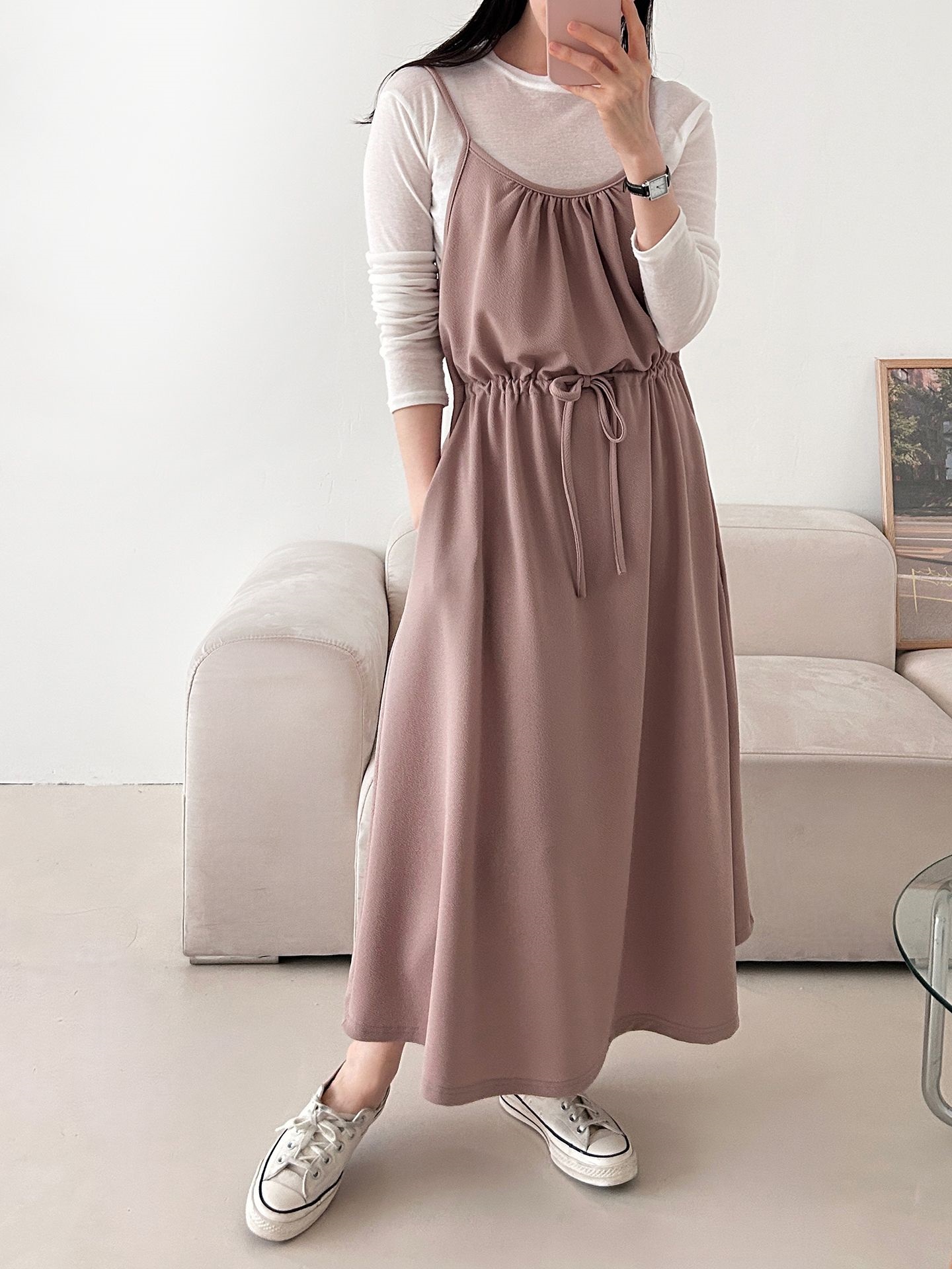 シャーリングドローストリングポケットロングキャミワンピース | 詳細画像27