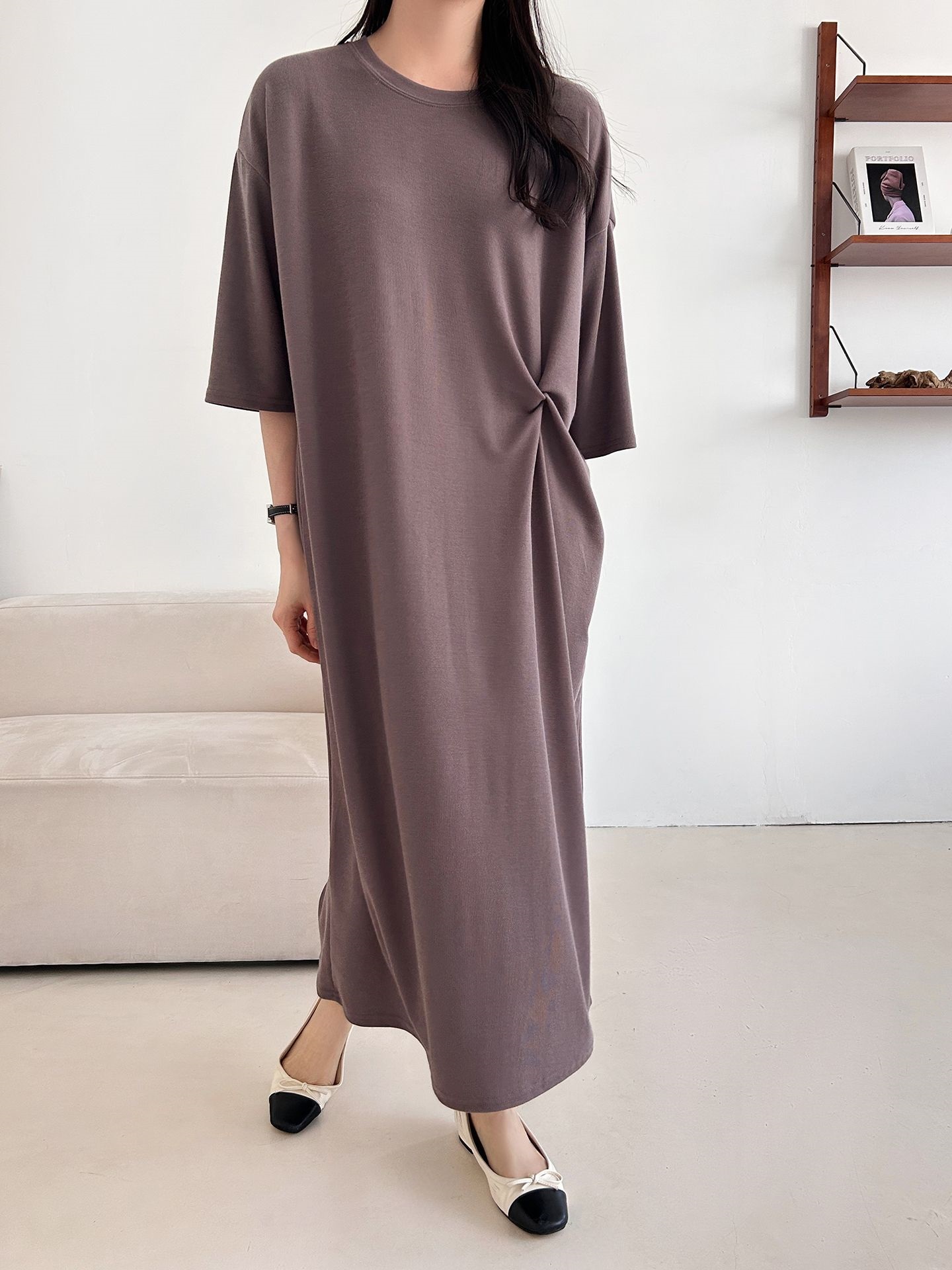 ラウンドネックロングツイスト5分丈ワンピース | 詳細画像3