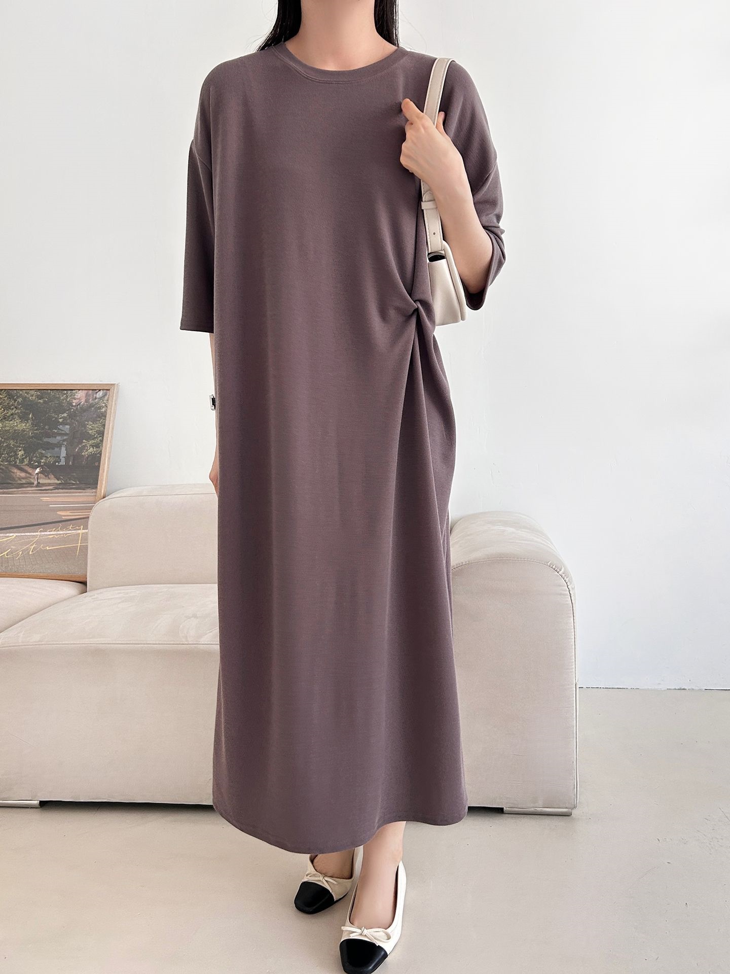 ラウンドネックロングツイスト5分丈ワンピース | 詳細画像4